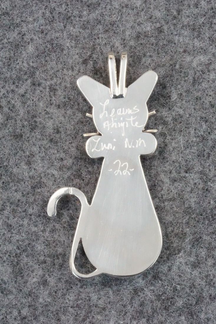 Onyx, Coral and Sterling Silver Pendant - Leavus Ahiyite
