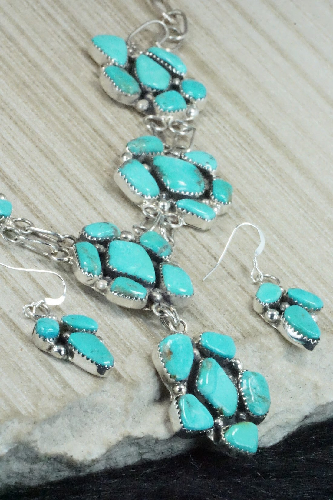 Turquoise & Sterling Silver Necklace and Earrings Set - Vangie Tsabatsaye