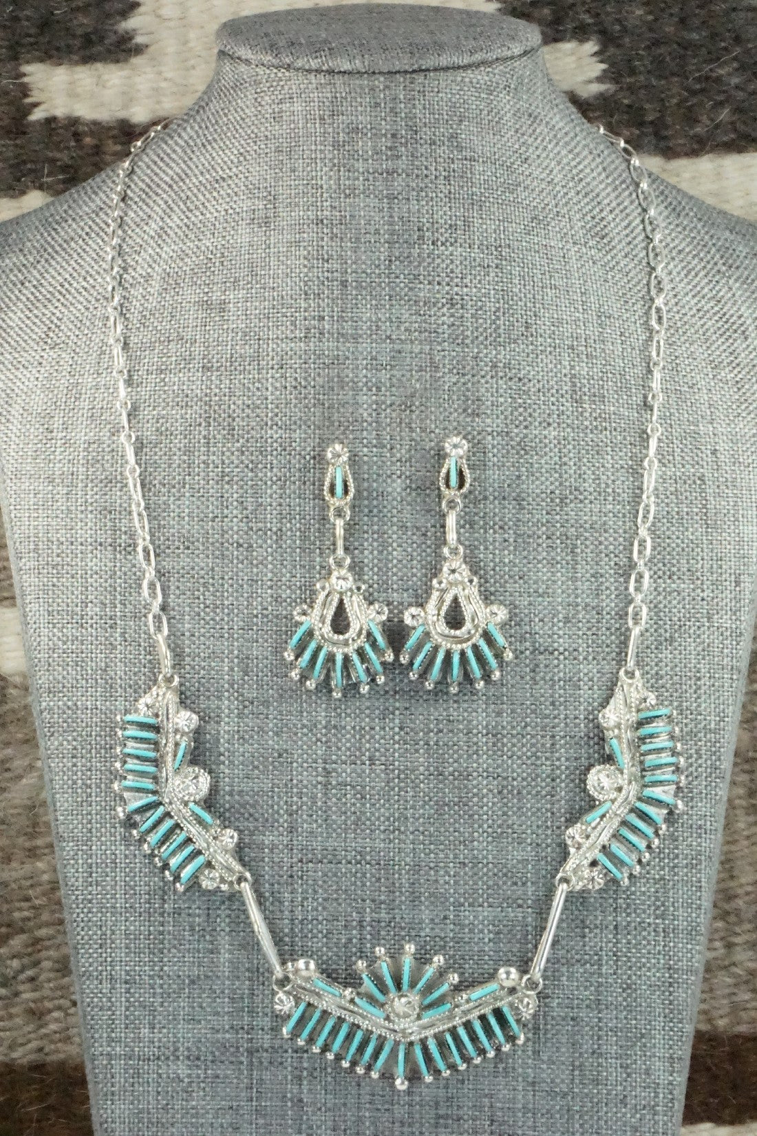 Turquoise & Sterling Silver Necklace and Earrings Set - Bernadette Wyaco