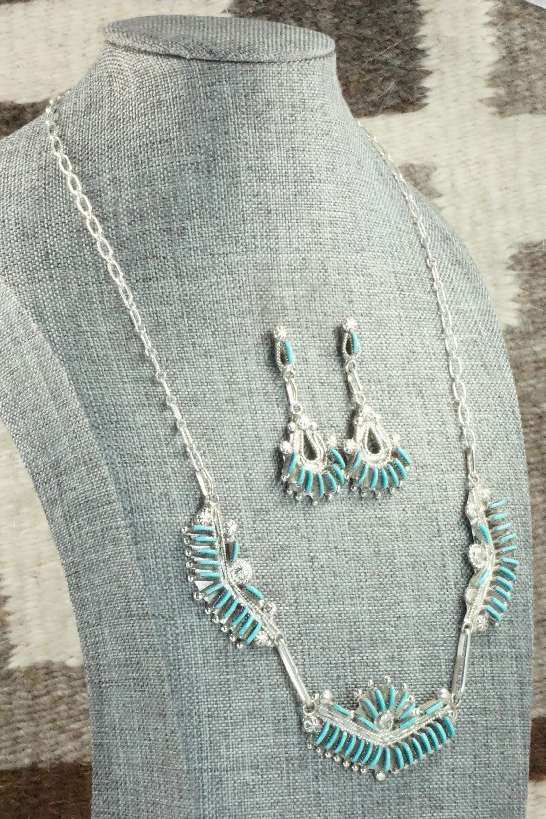 Turquoise & Sterling Silver Necklace and Earrings Set - Bernadette Wyaco
