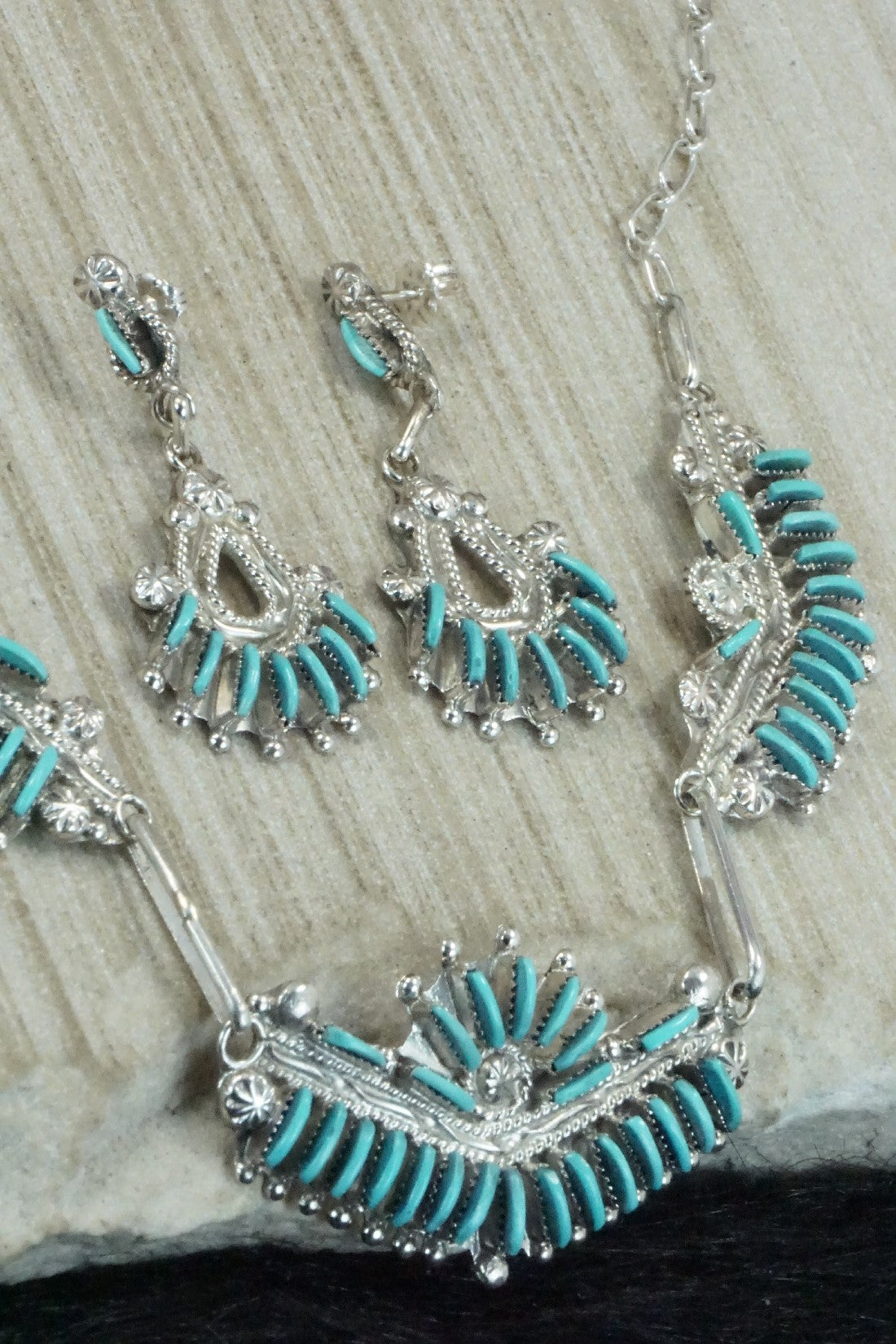 Turquoise & Sterling Silver Necklace and Earrings Set - Bernadette Wyaco