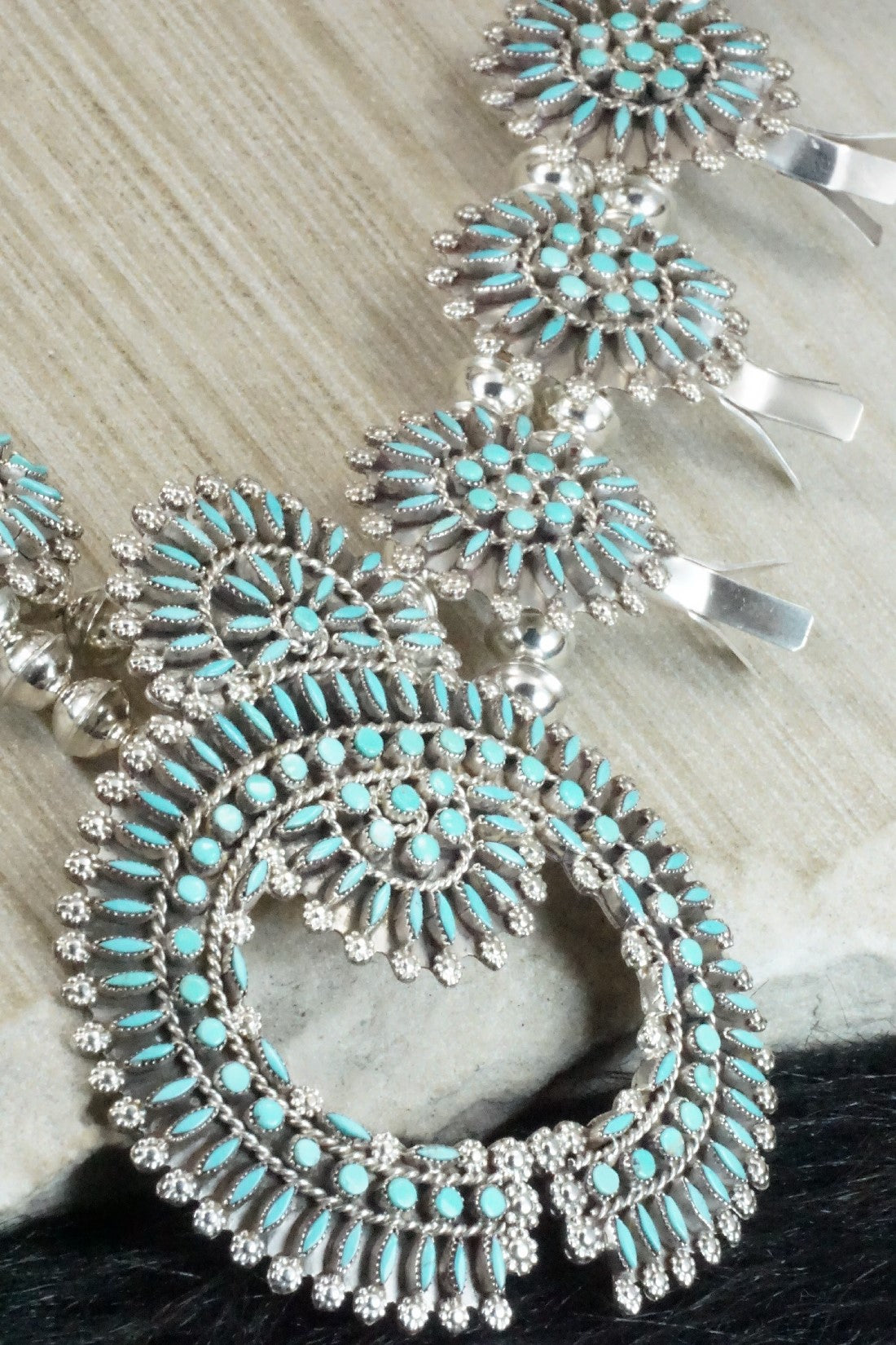Turquoise & Sterling Silver Squash Blossom Necklace & Earrings - Merlinda Chavez