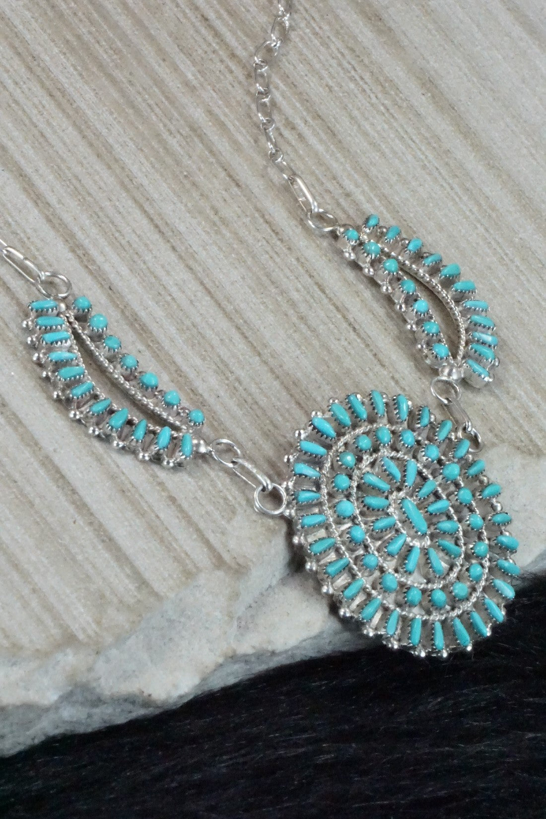 Turquoise & Sterling Silver Necklace and Earrings Set - Vergie Lonjose