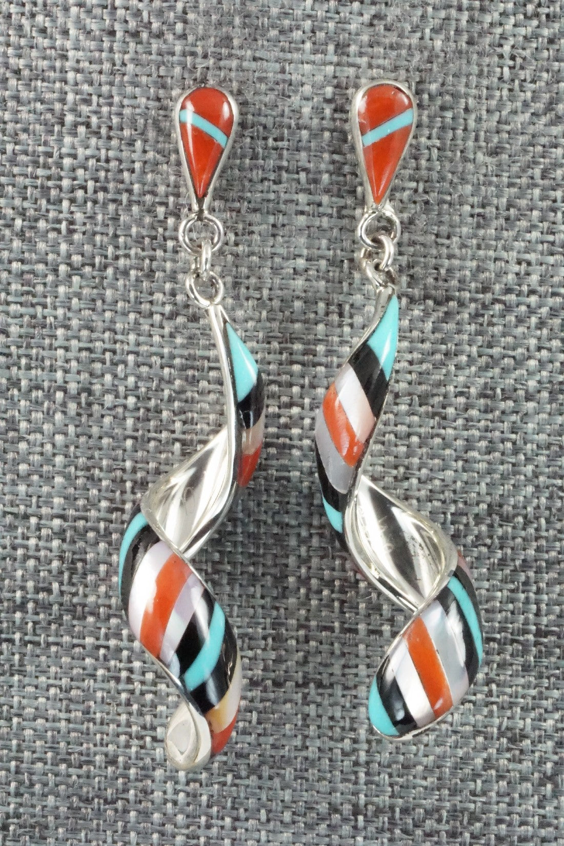 Multi Stone & Sterling Silver Inlay Earrings - Idella Edaakie