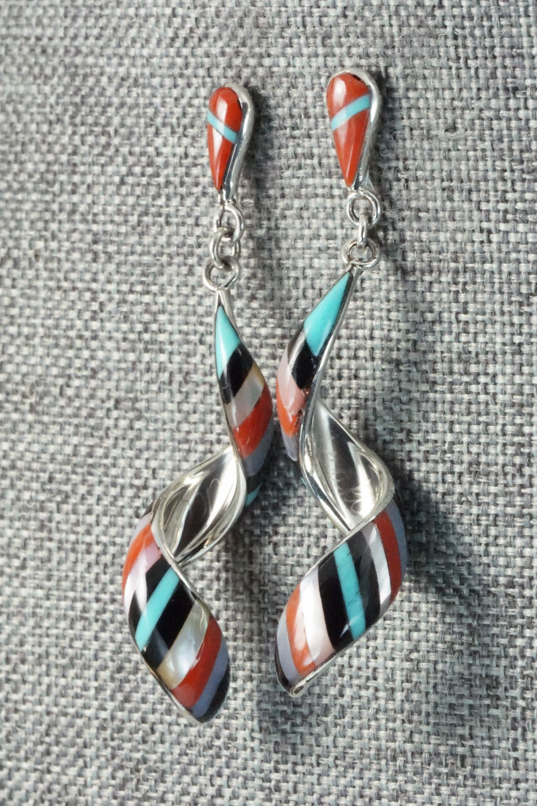 Multi Stone & Sterling Silver Inlay Earrings - Idella Edaakie