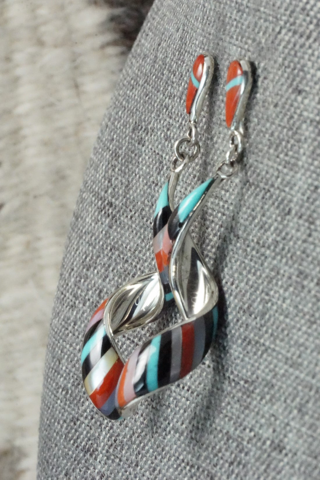 Multi Stone & Sterling Silver Inlay Earrings - Idella Edaakie