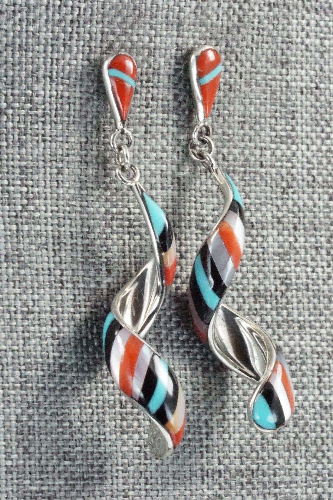 Multi Stone & Sterling Silver Inlay Earrings - Idella Edaakie