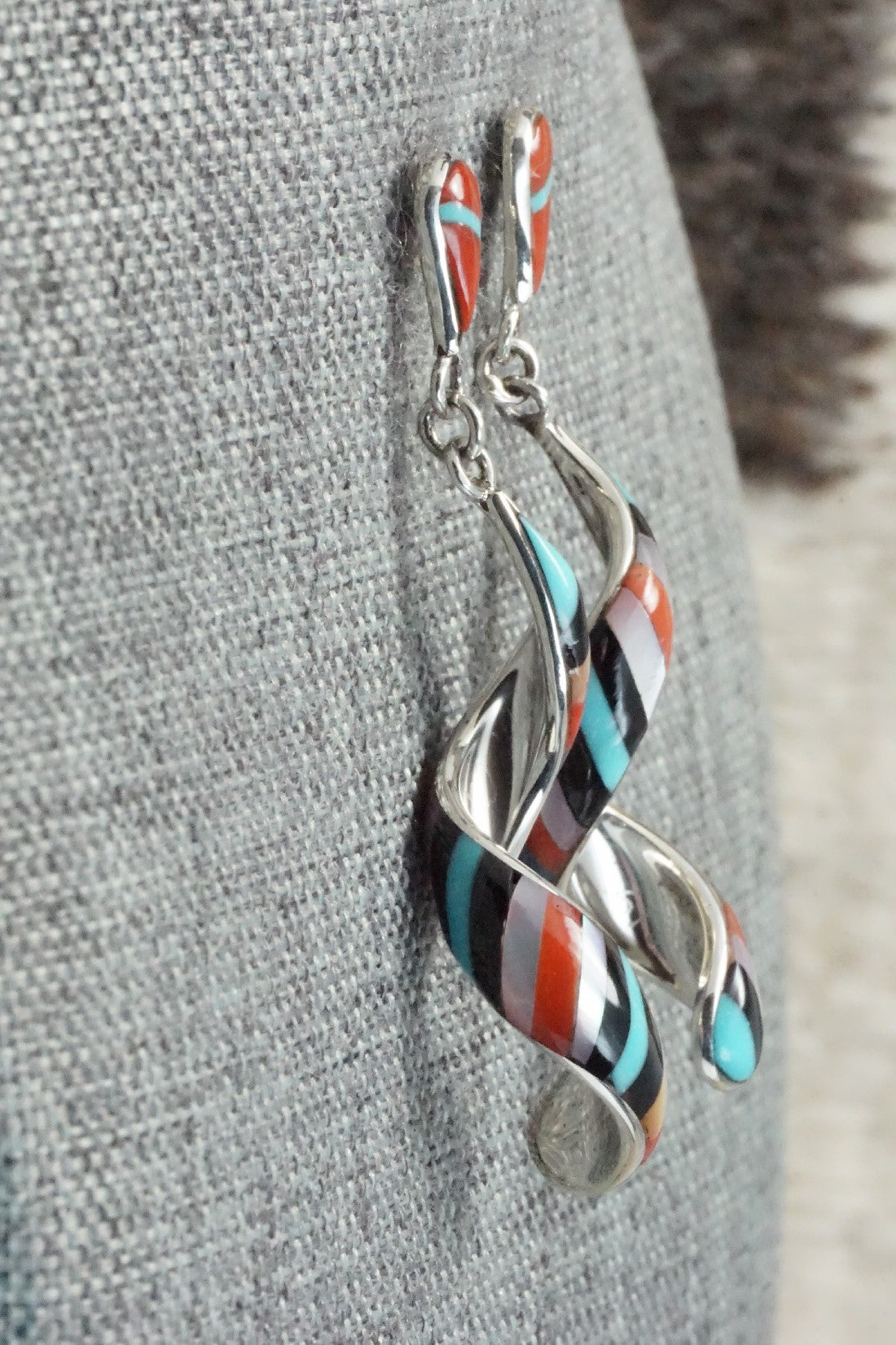 Multi Stone & Sterling Silver Inlay Earrings - Idella Edaakie