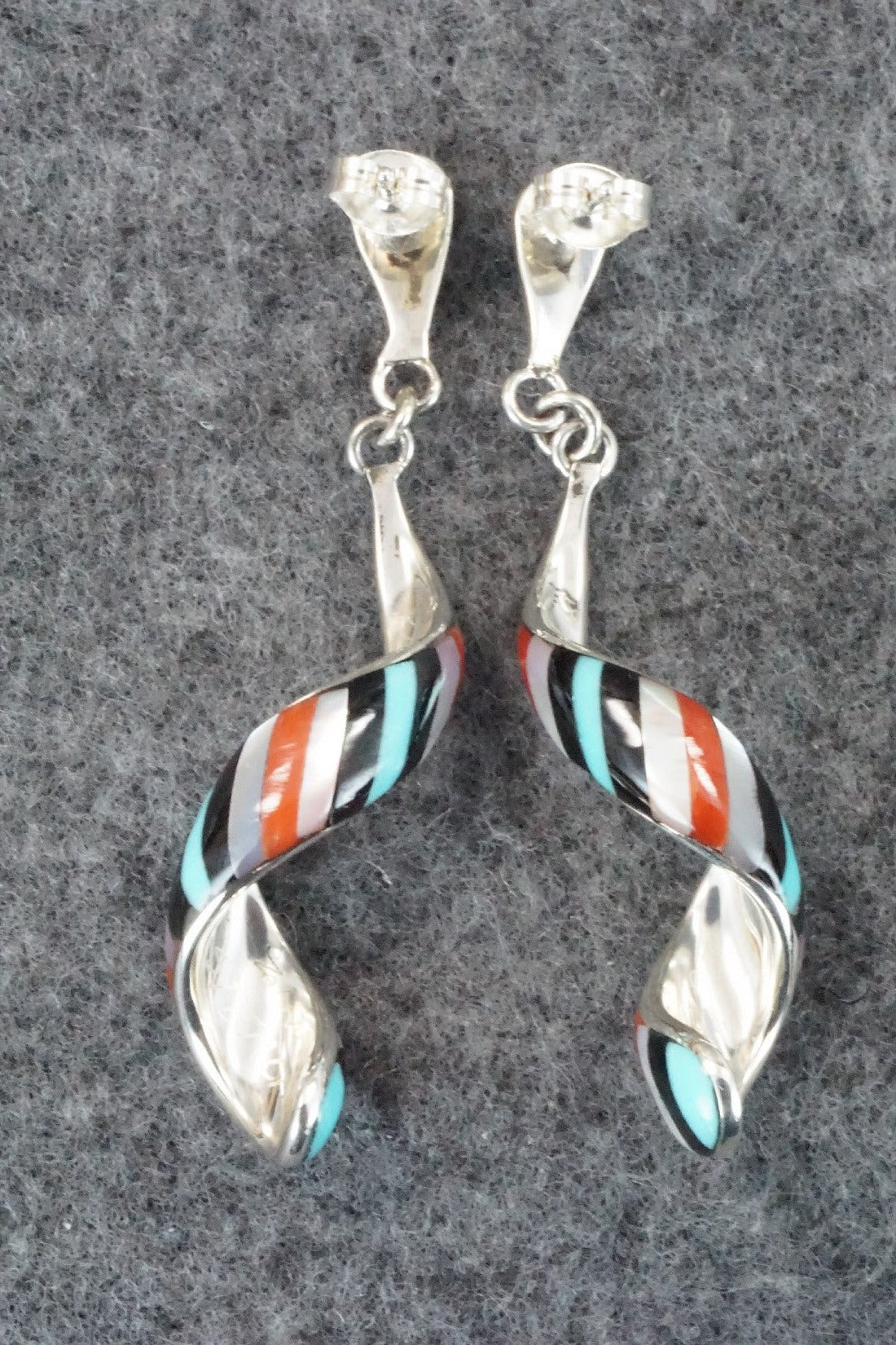 Multi Stone & Sterling Silver Inlay Earrings - Idella Edaakie