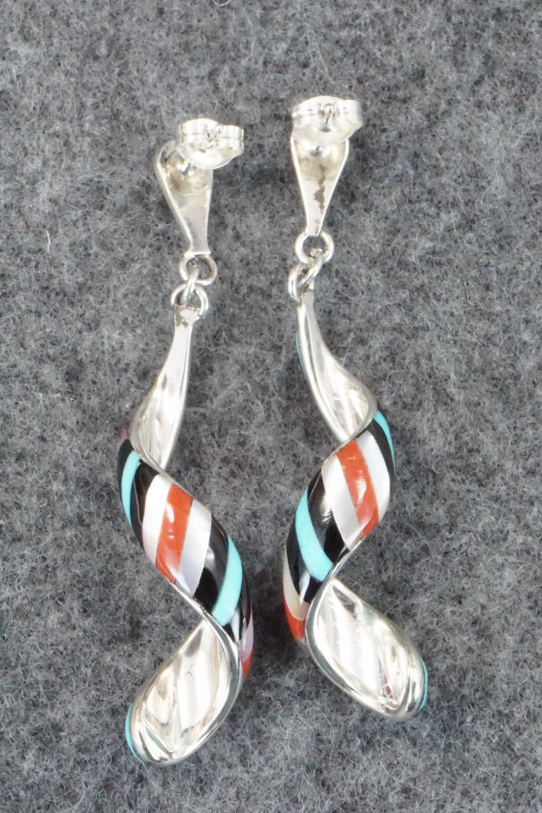 Multi Stone & Sterling Silver Inlay Earrings - Idella Edaakie