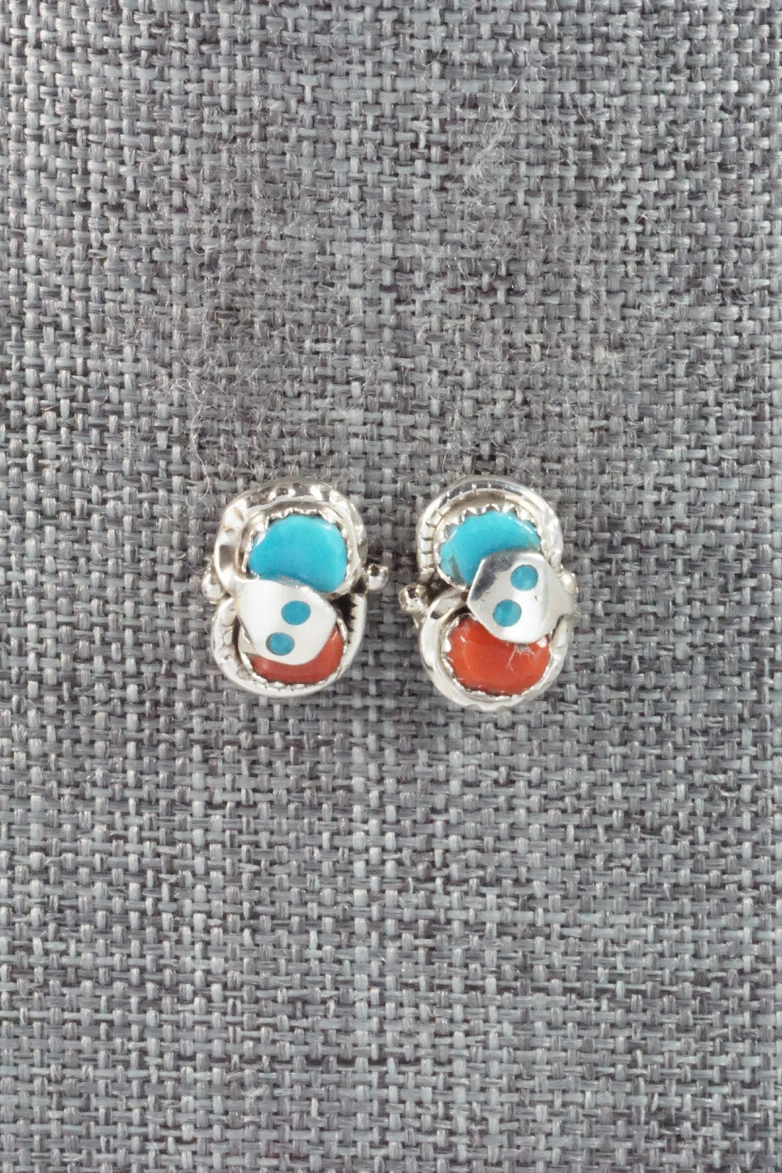 Turquoise, Coral & Sterling Silver Earrings - Joy Calavaza
