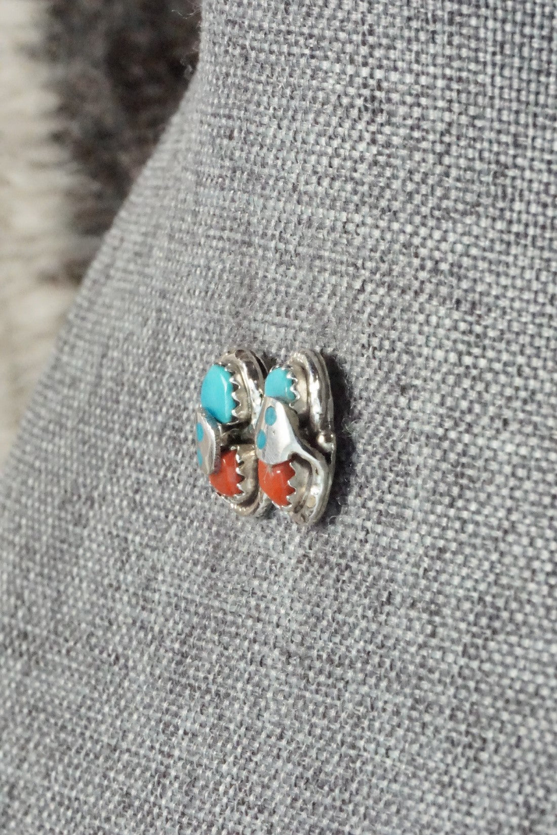 Turquoise, Coral & Sterling Silver Earrings - Joy Calavaza