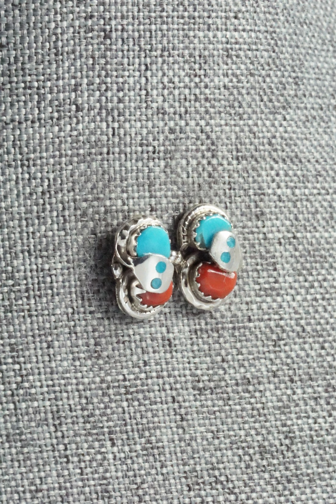 Turquoise, Coral & Sterling Silver Earrings - Joy Calavaza