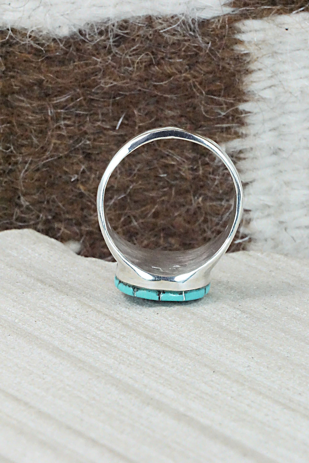 Turquoise & Sterling Silver Ring - Johnson Laweka - Size 9.5