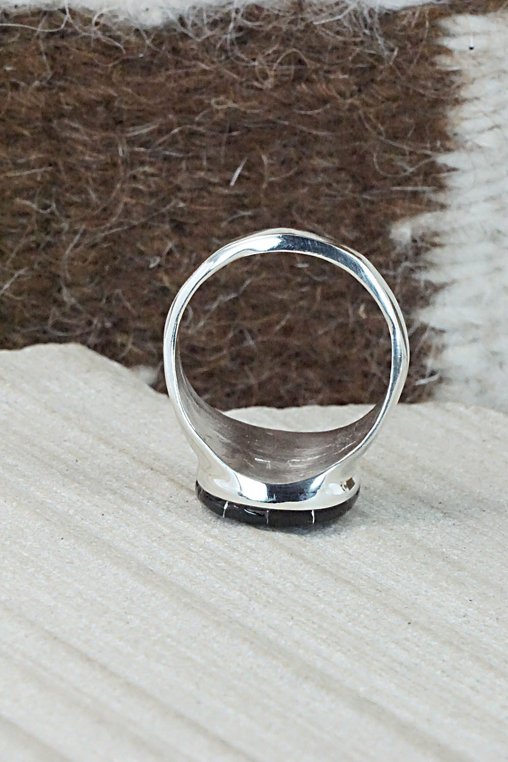 Onyx & Sterling Silver Ring - Johnson Laweka - Size 9.5