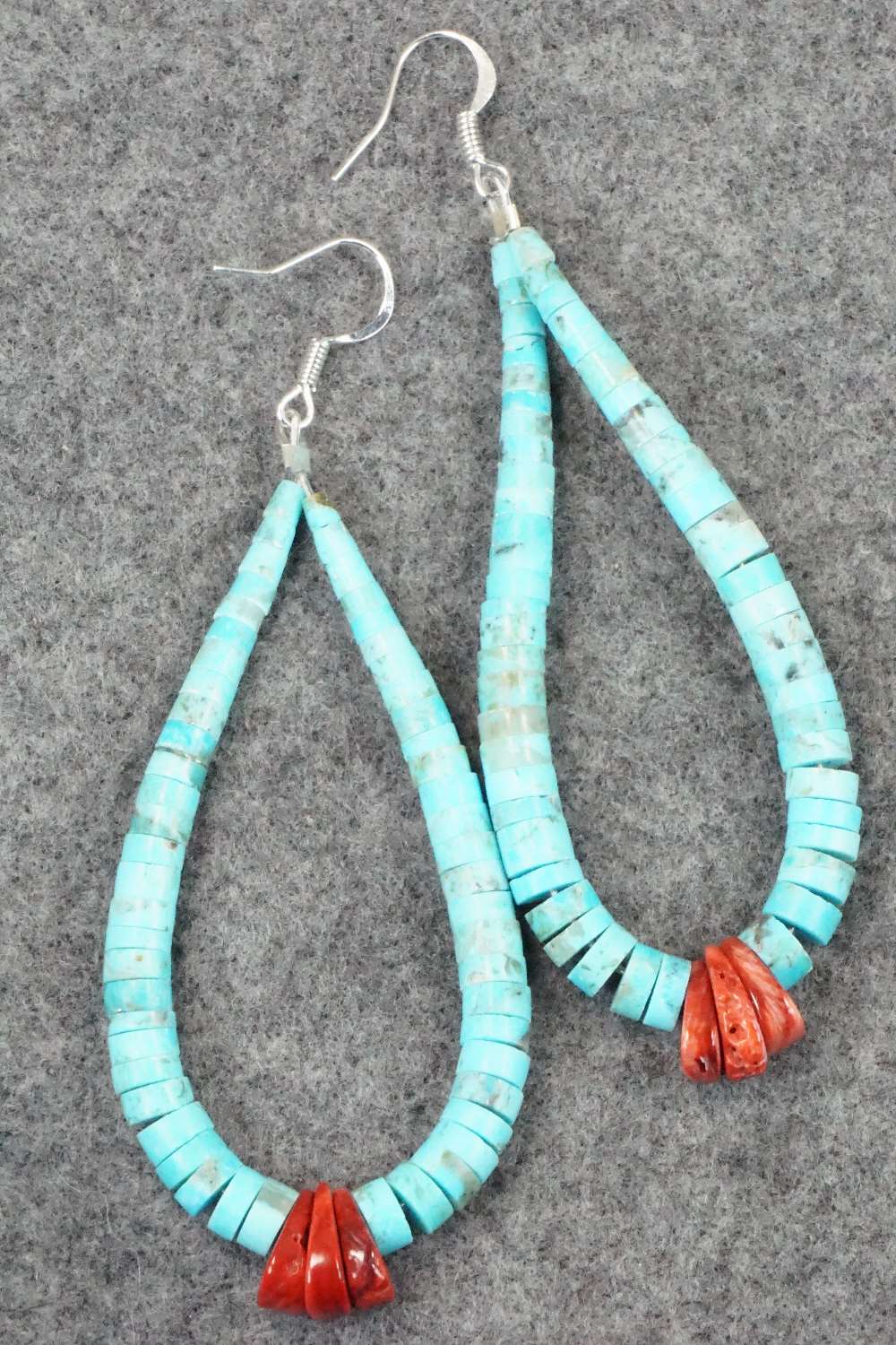 Turquoise, Spiny Oyster & Sterling Silver Earrings - Lupe Lovato