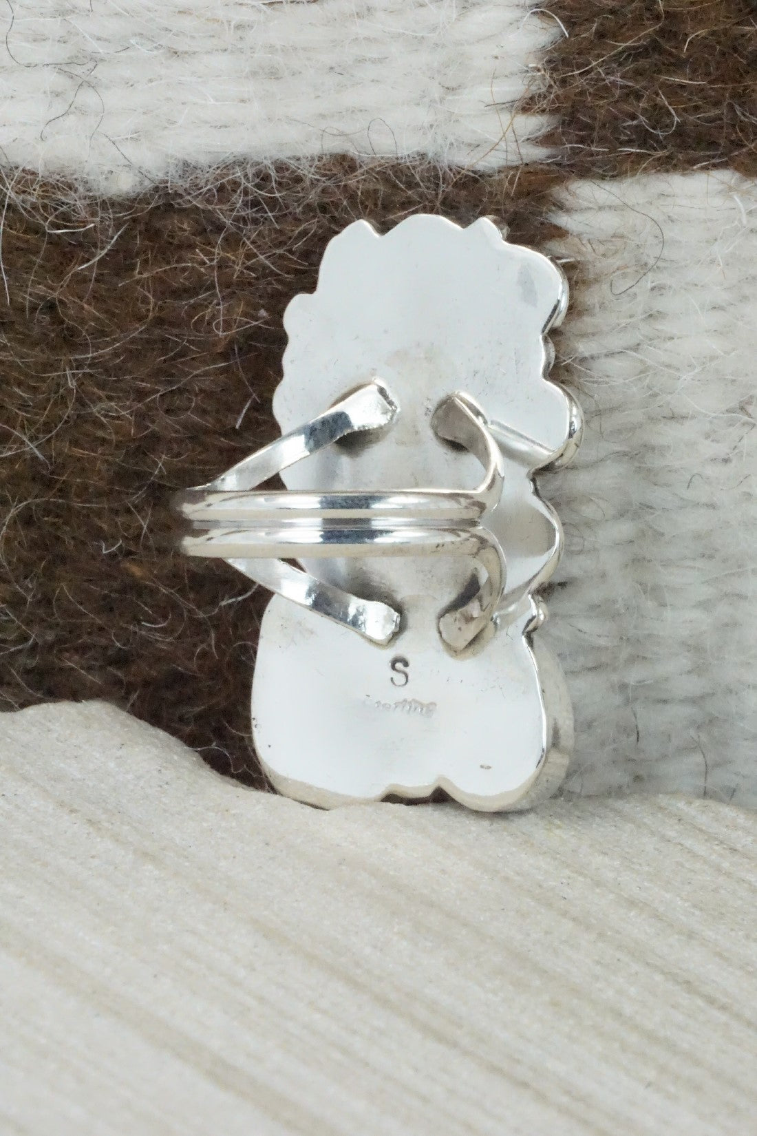 Turquoise, Coral & Sterling Silver Ring - Shirley Largo - Size 8