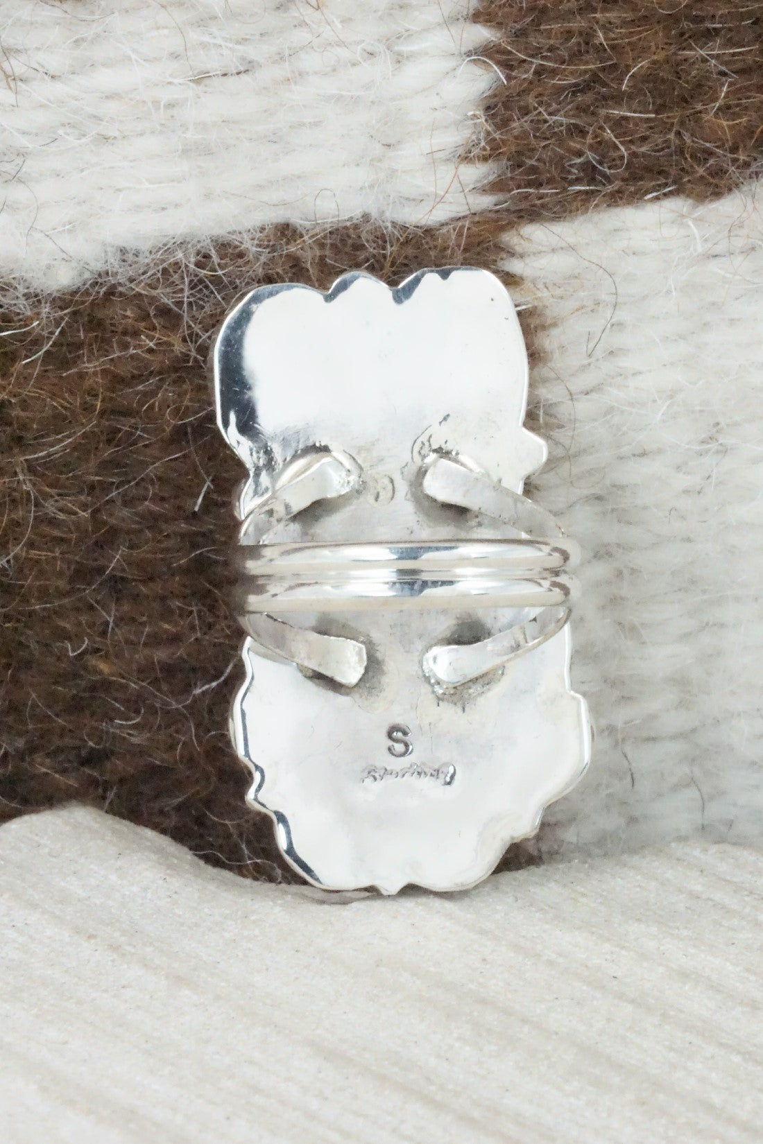 Turquoise, Coral & Sterling Silver Ring - Shirley Largo - Size 8.5