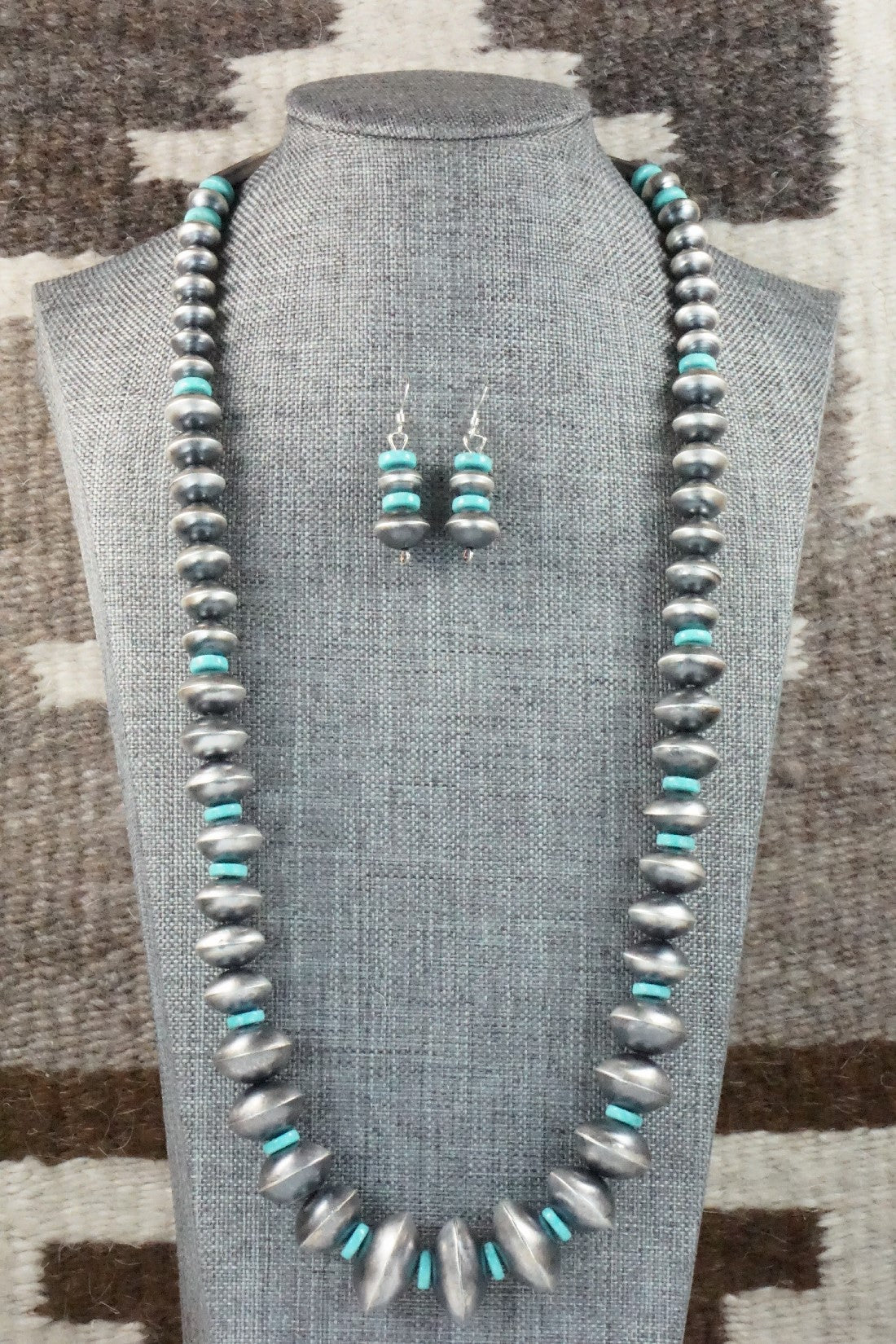 Turquoise & Sterling Silver Navajo Pearl Necklace Set - Sharon Cooley