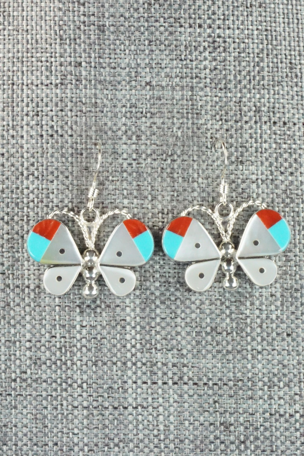 Multi Stone & Sterling Silver Inlay Earrings - Leavus Ahiyite