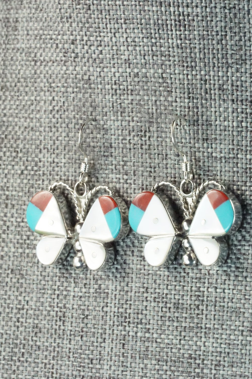 Multi Stone & Sterling Silver Inlay Earrings - Leavus Ahiyite