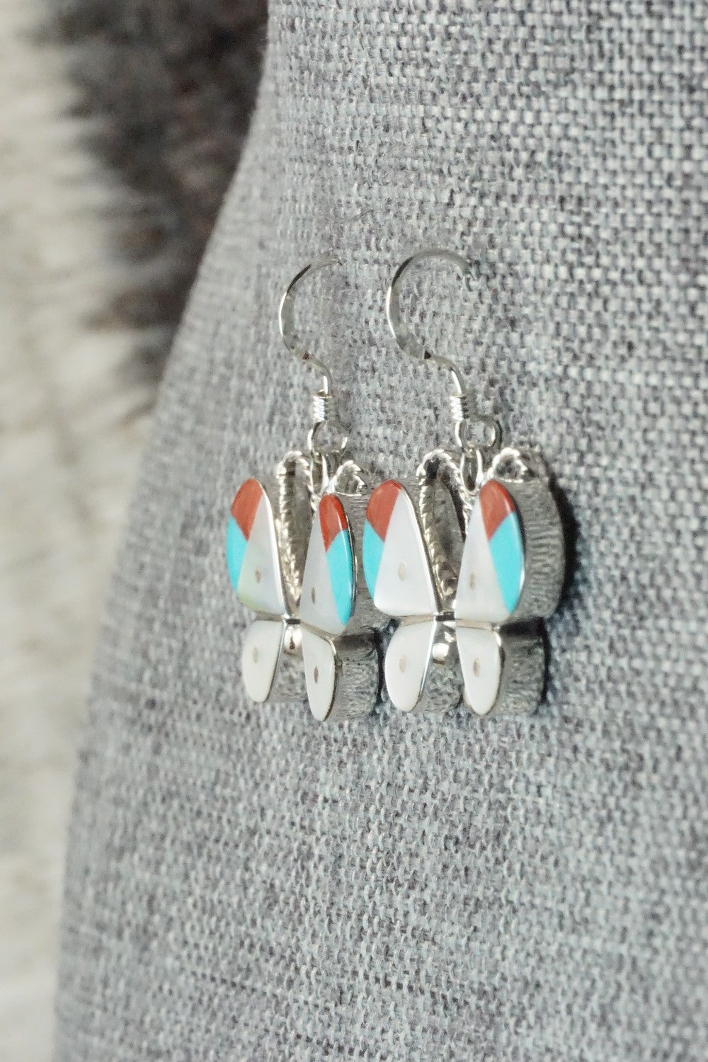 Multi Stone & Sterling Silver Inlay Earrings - Leavus Ahiyite