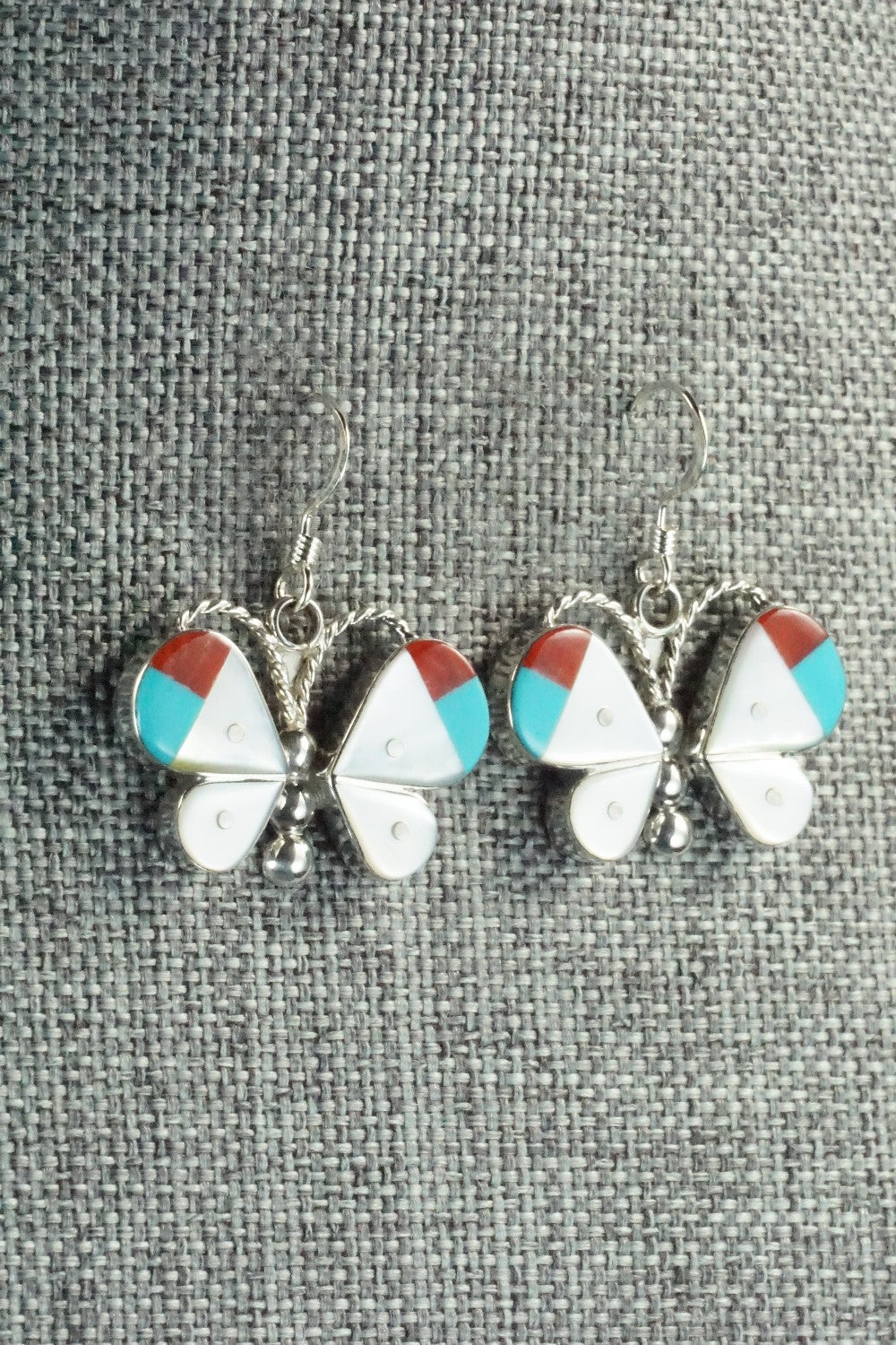 Multi Stone & Sterling Silver Inlay Earrings - Leavus Ahiyite