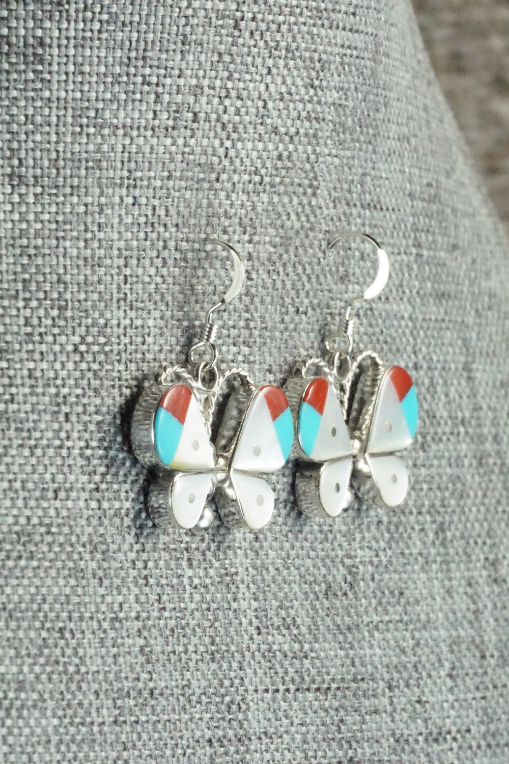 Multi Stone & Sterling Silver Inlay Earrings - Leavus Ahiyite
