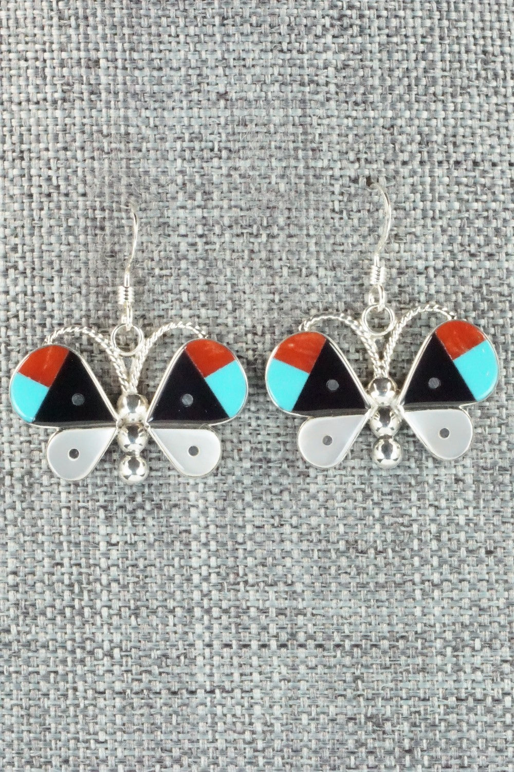 Multi Stone & Sterling Silver Inlay Earrings - Leavus Ahiyite