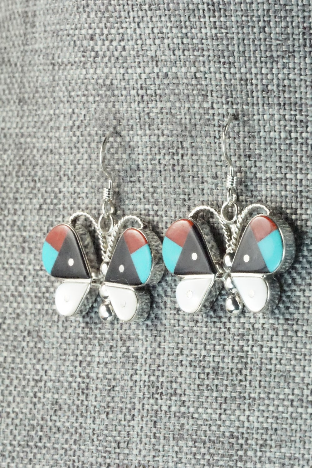 Multi Stone & Sterling Silver Inlay Earrings - Leavus Ahiyite