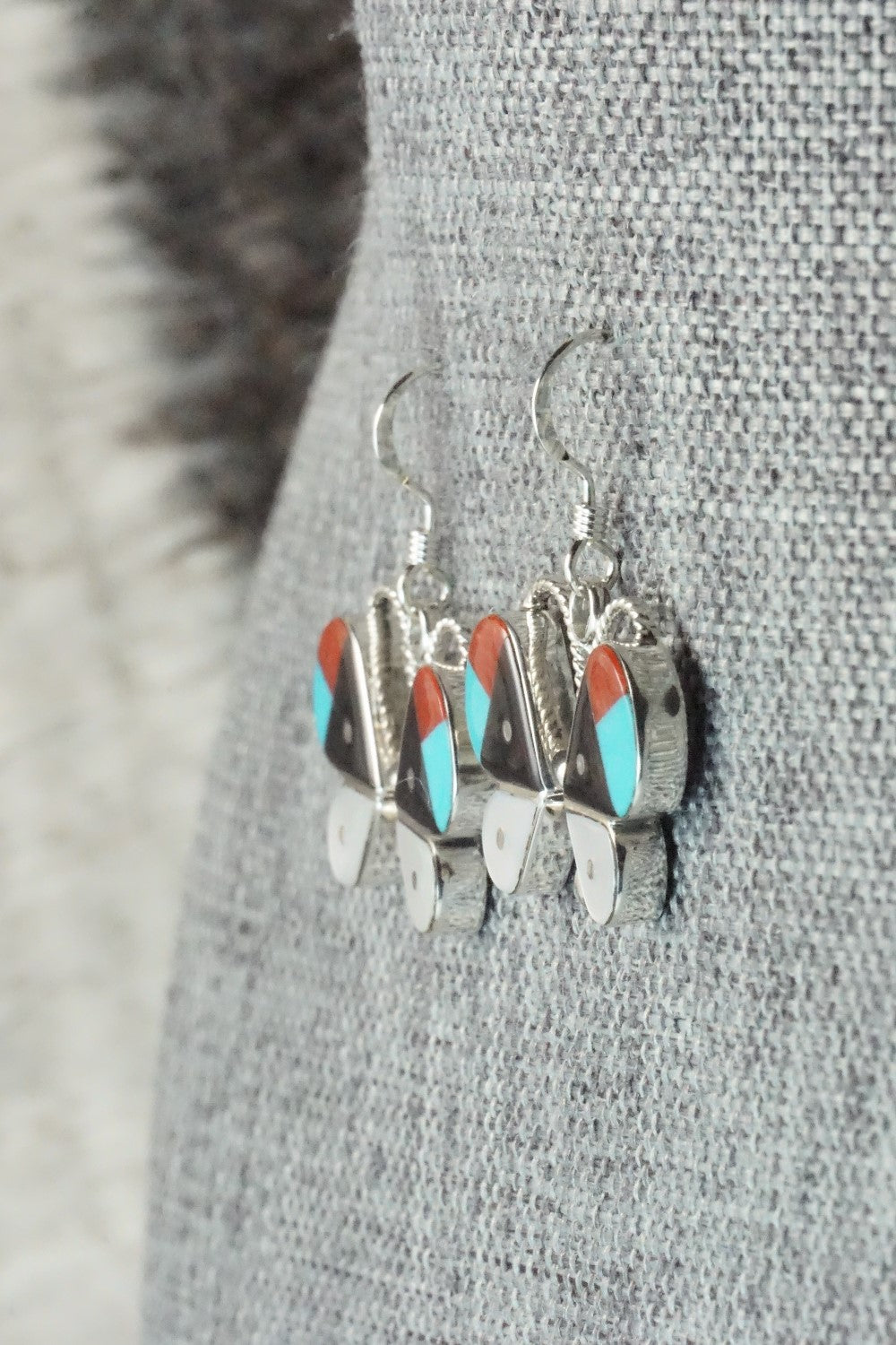 Multi Stone & Sterling Silver Inlay Earrings - Leavus Ahiyite