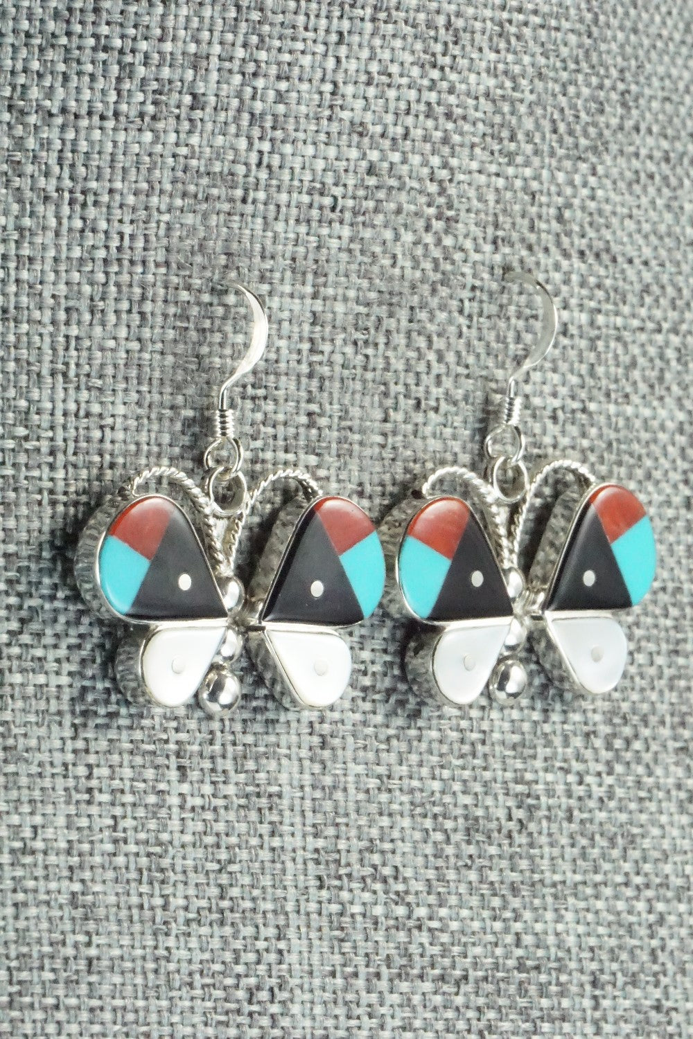 Multi Stone & Sterling Silver Inlay Earrings - Leavus Ahiyite