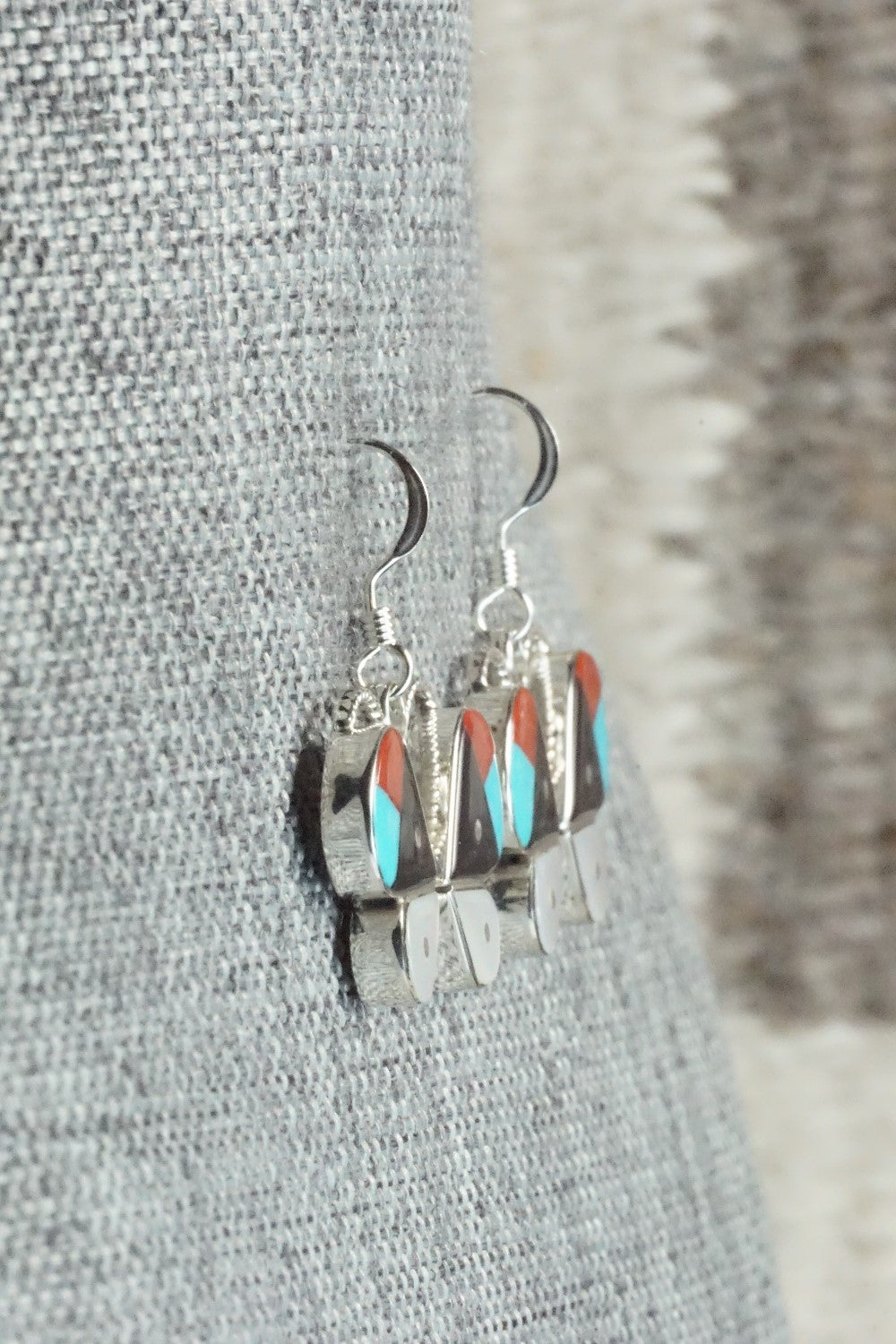 Multi Stone & Sterling Silver Inlay Earrings - Leavus Ahiyite