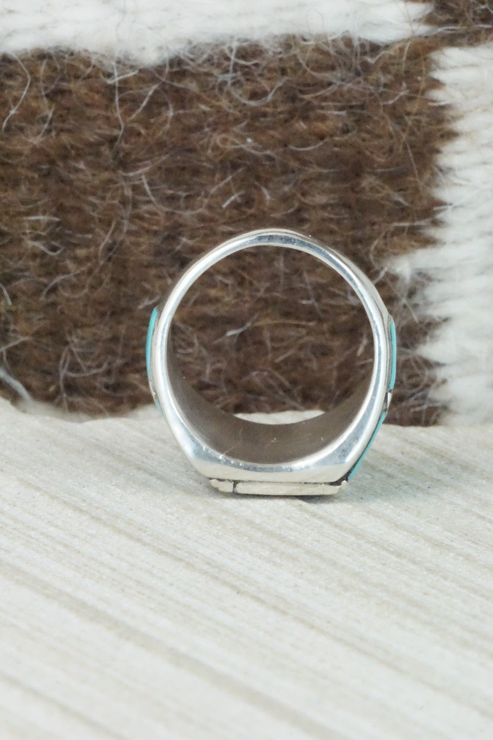 Turquoise & Sterling Silver Inlay Ring - Claudine Haloo - Size 8.5