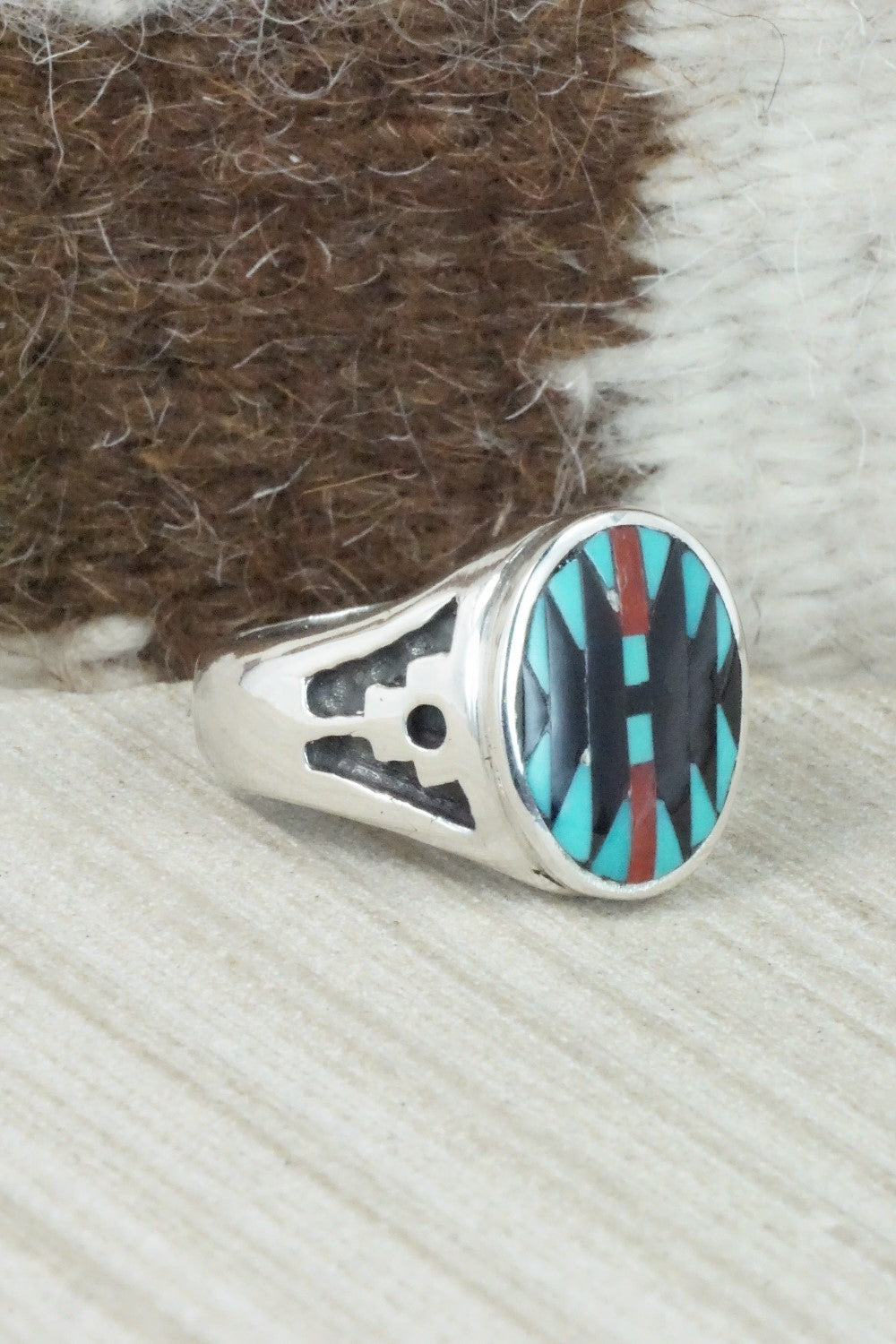 Multi Stone & Sterling Silver Inlay Ring - Charlotte Dishta - Size 11.75