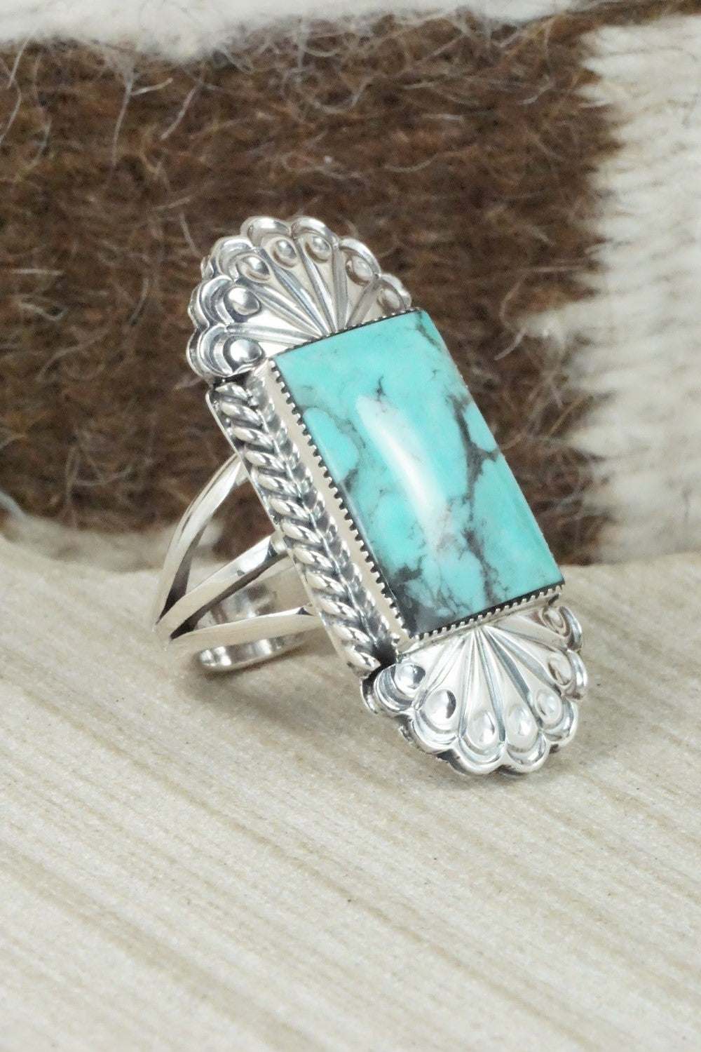 Turquoise & Sterling Silver Ring - Sheena Jack - Size 8