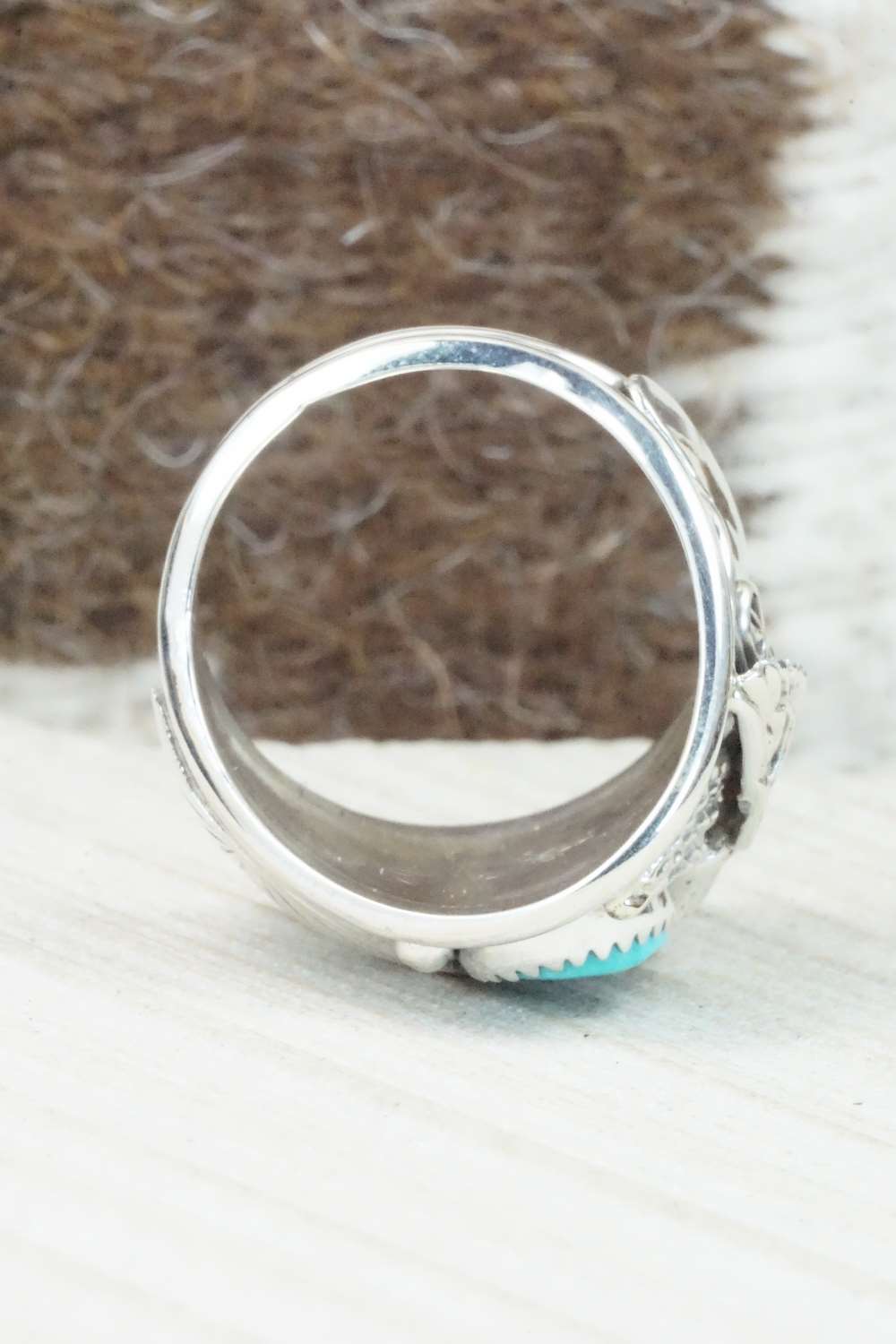 Turquoise, Coral and Sterling Silver Ring - Jeanette Calladitto - Size 13.25