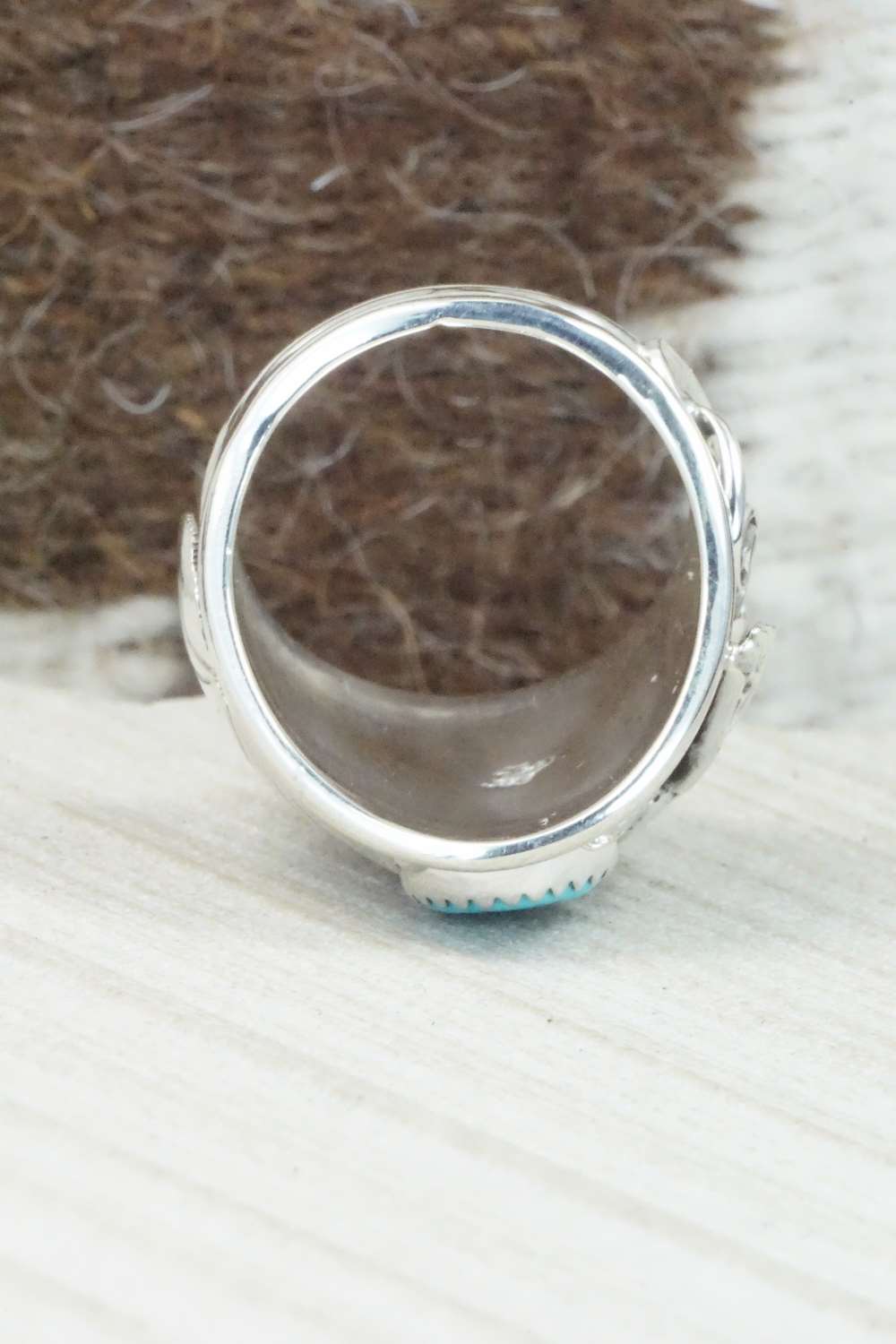 Turquoise, Coral and Sterling Silver Ring - Jeanette Calladitto - Size 10.5