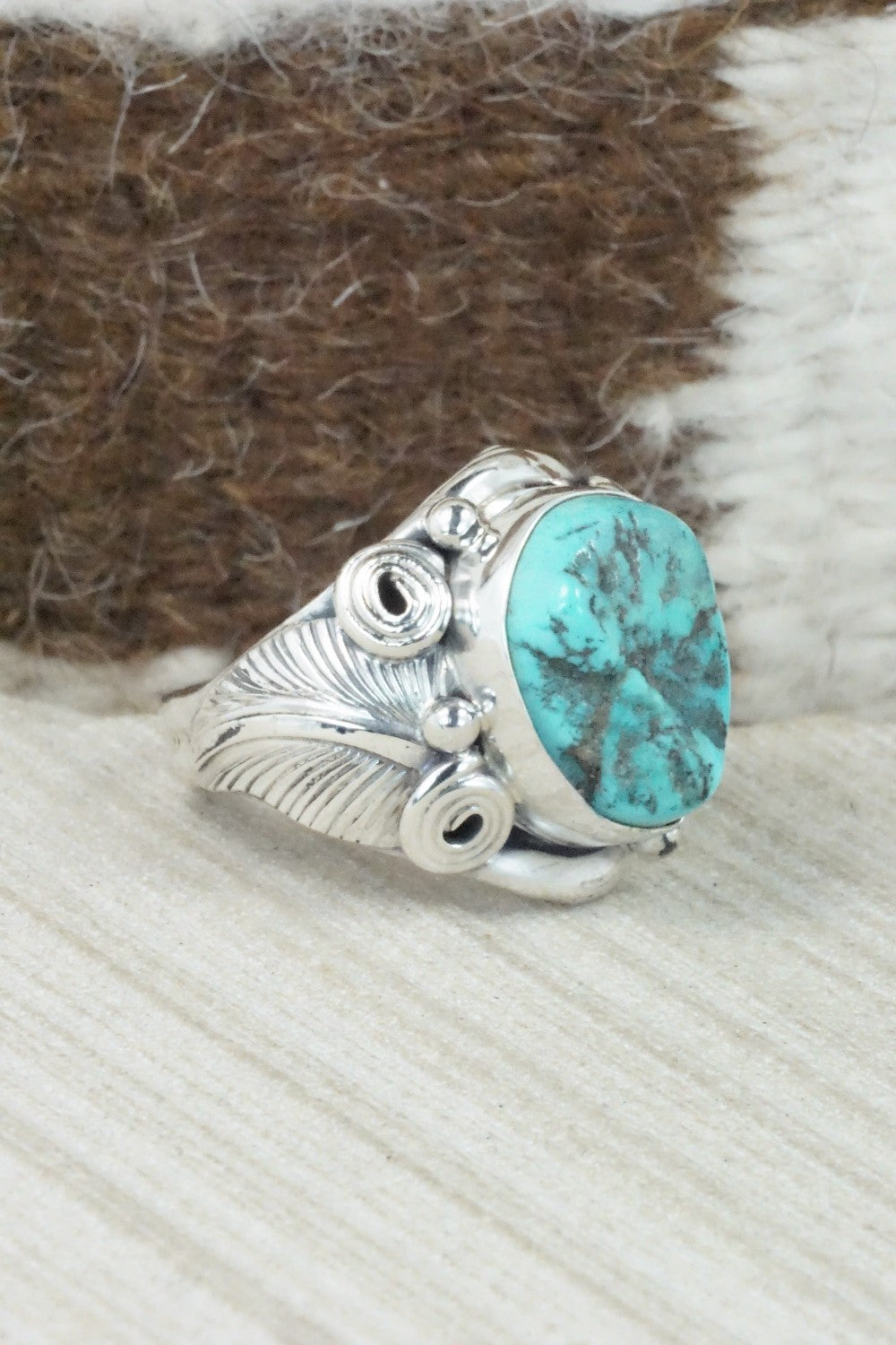 Turquoise & Sterling Silver Ring - Darrell Morgan - Size 10.75