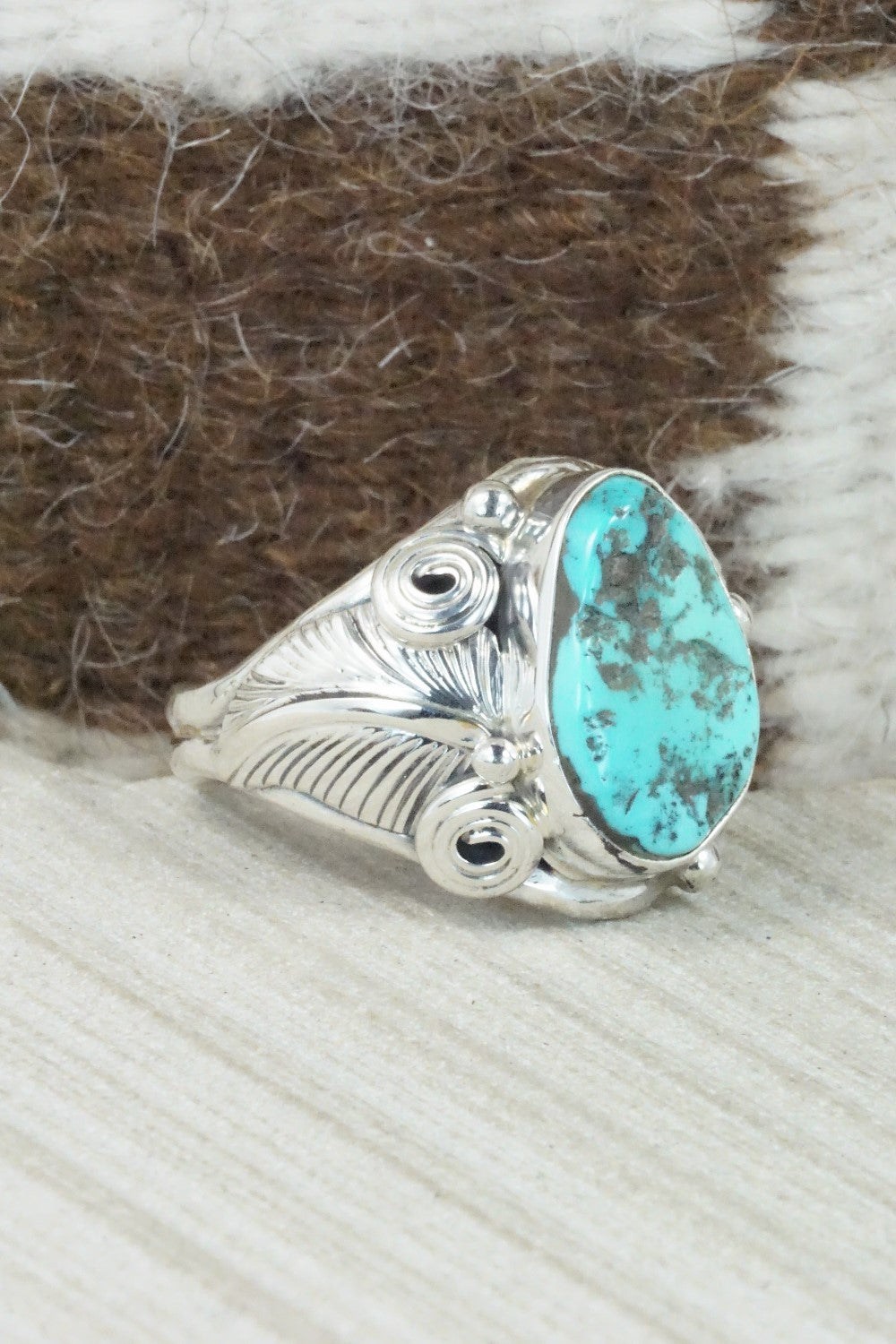 Turquoise & Sterling Silver Ring - Darrell Morgan - Size 13.75