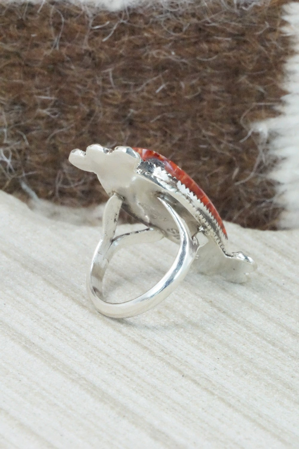 Spiny Oyster & Sterling Silver Ring - Selina Warner - Size 6