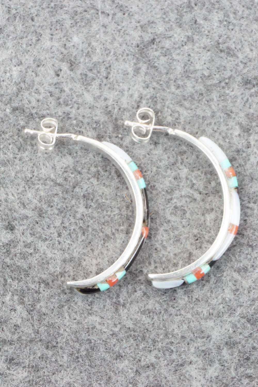 Multi Stone & Sterling Silver Inlay Earrings - Jeanette Chavez