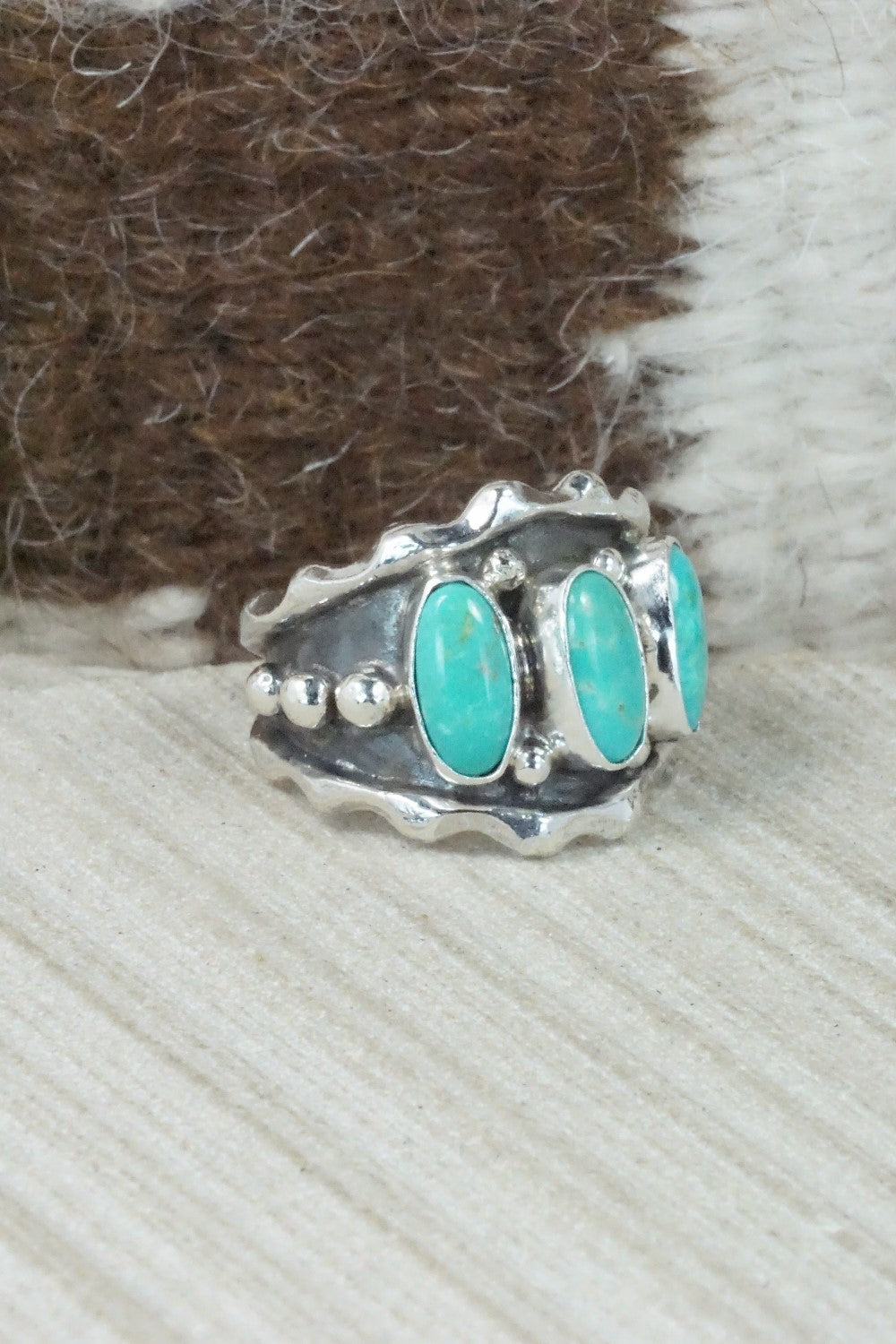Turquoise & Sterling Silver Ring - Andrew Vandever - Size 7.5