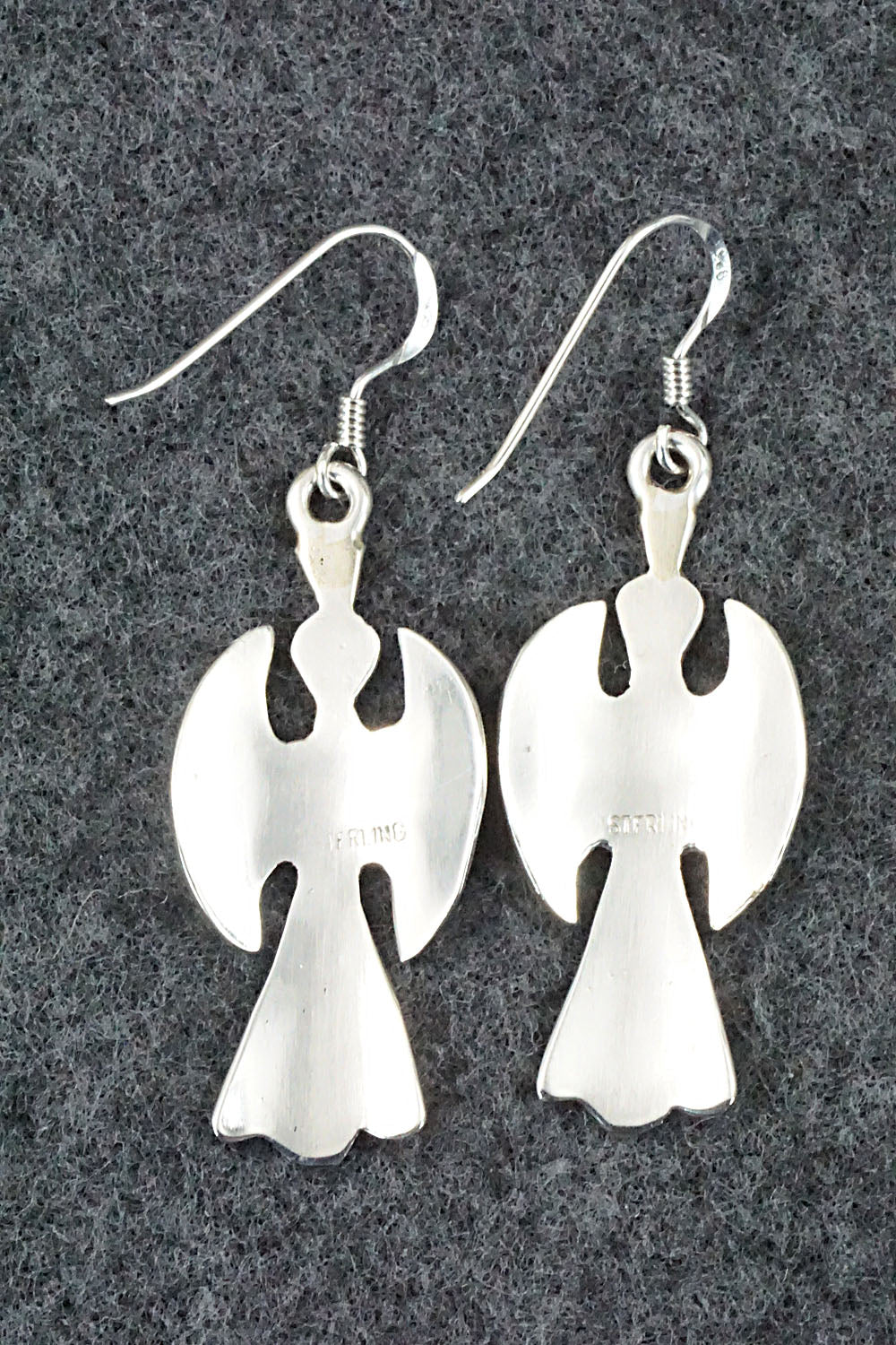 Turquoise & Coral Chip Inlay Sterling Silver Earrings - Jolene Yazzie
