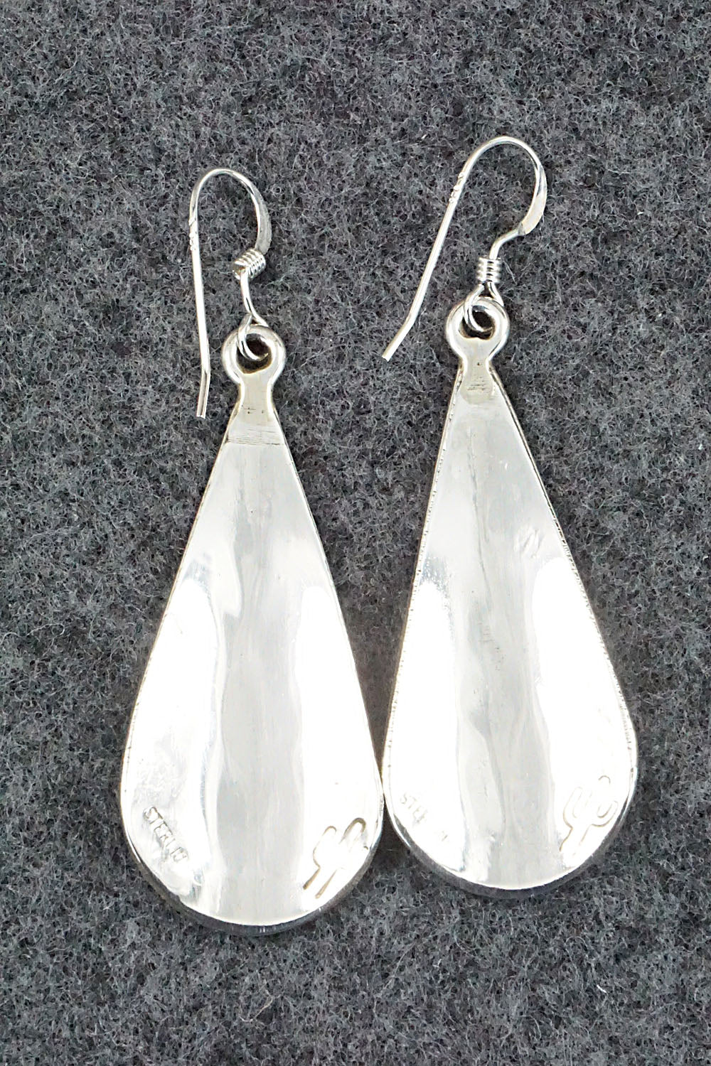 Turquoise & Coral Chip Inlay Sterling Silver Earrings - Jolene Yazzie