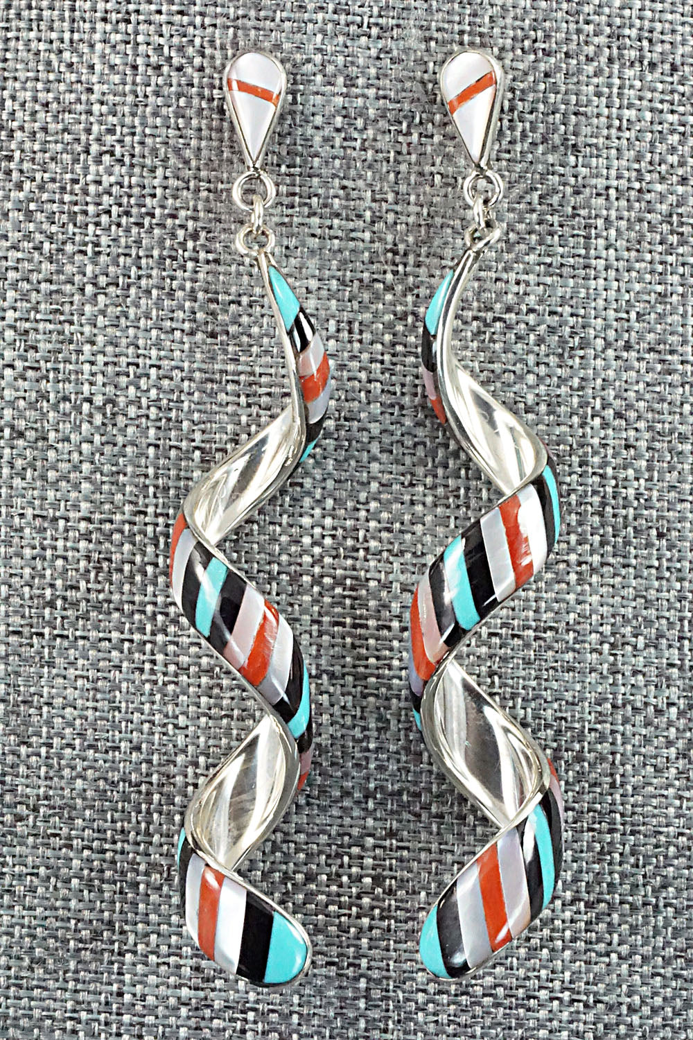 Multi Stone & Sterling Silver Inlay Earrings - Idella Edaakie