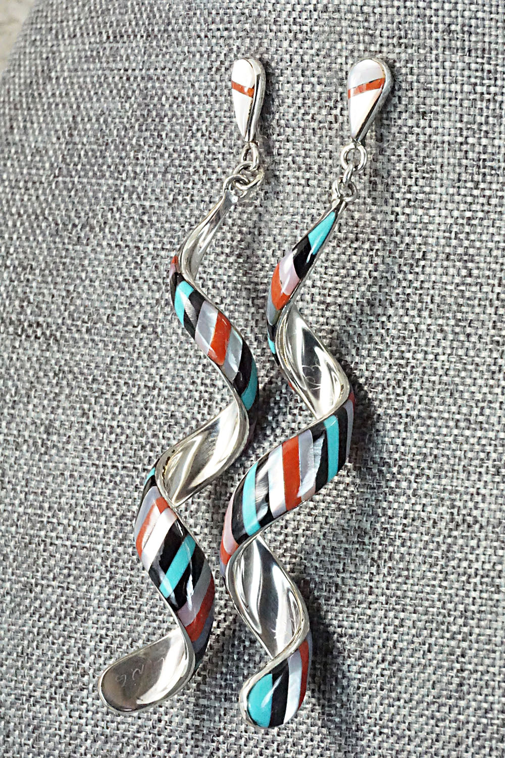 Multi Stone & Sterling Silver Inlay Earrings - Idella Edaakie