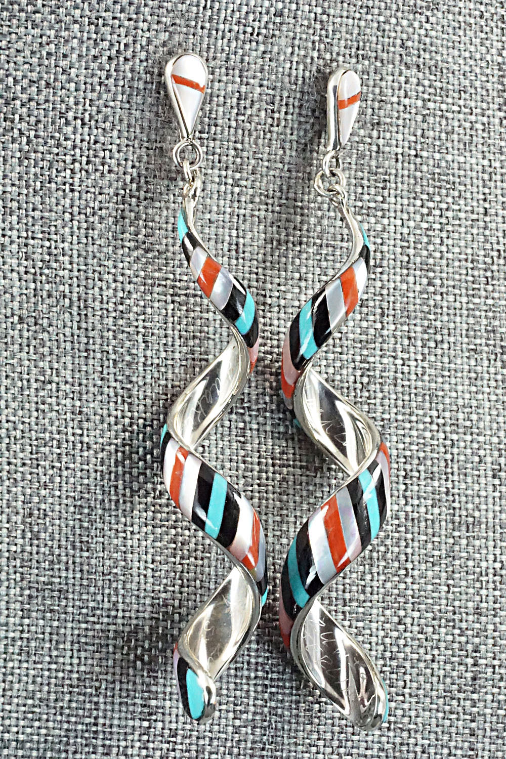 Multi Stone & Sterling Silver Inlay Earrings - Idella Edaakie