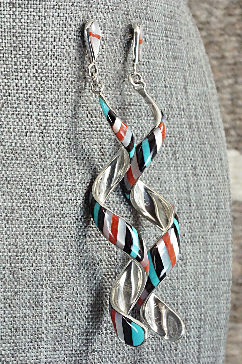 Multi Stone & Sterling Silver Inlay Earrings - Idella Edaakie