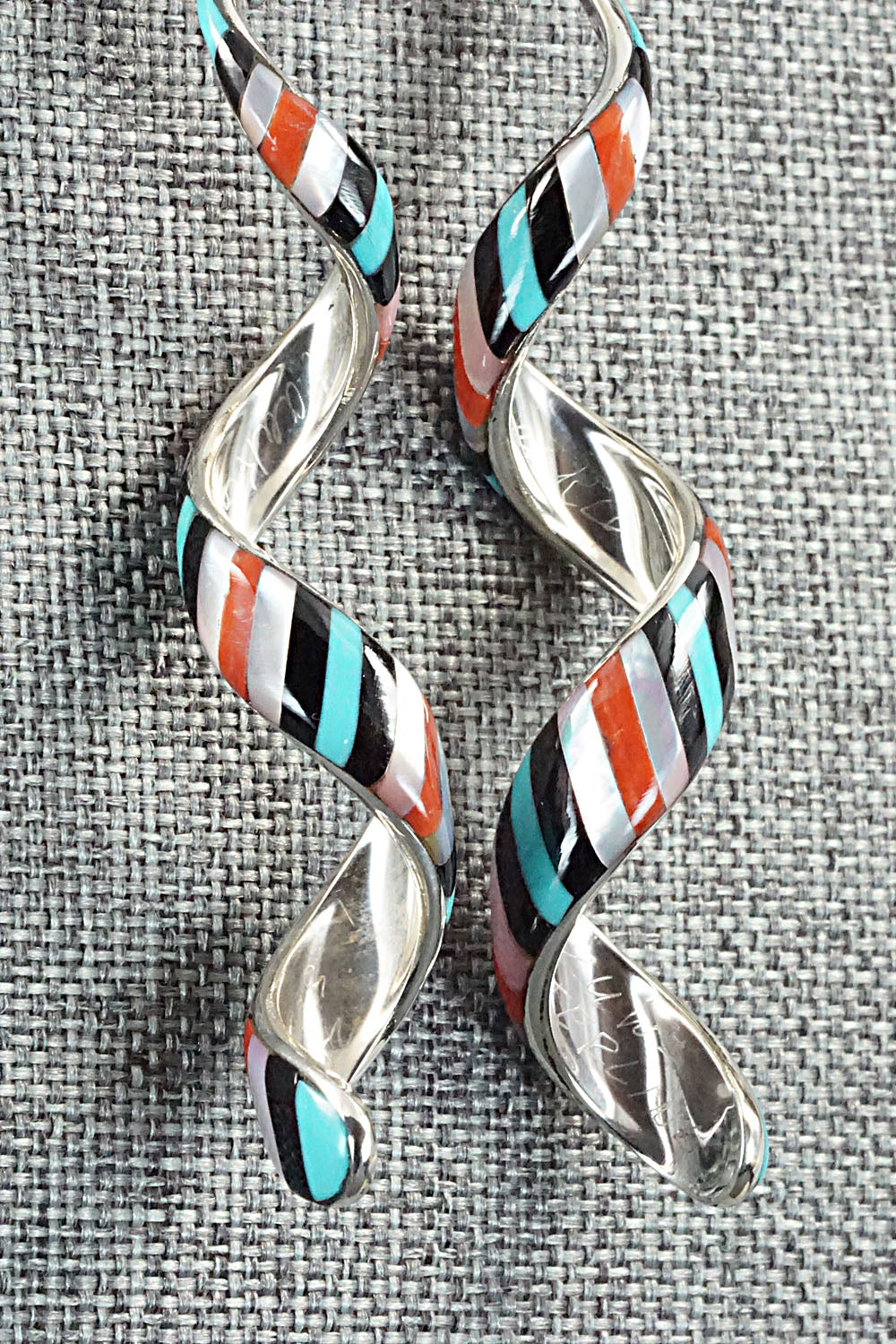 Multi Stone & Sterling Silver Inlay Earrings - Idella Edaakie